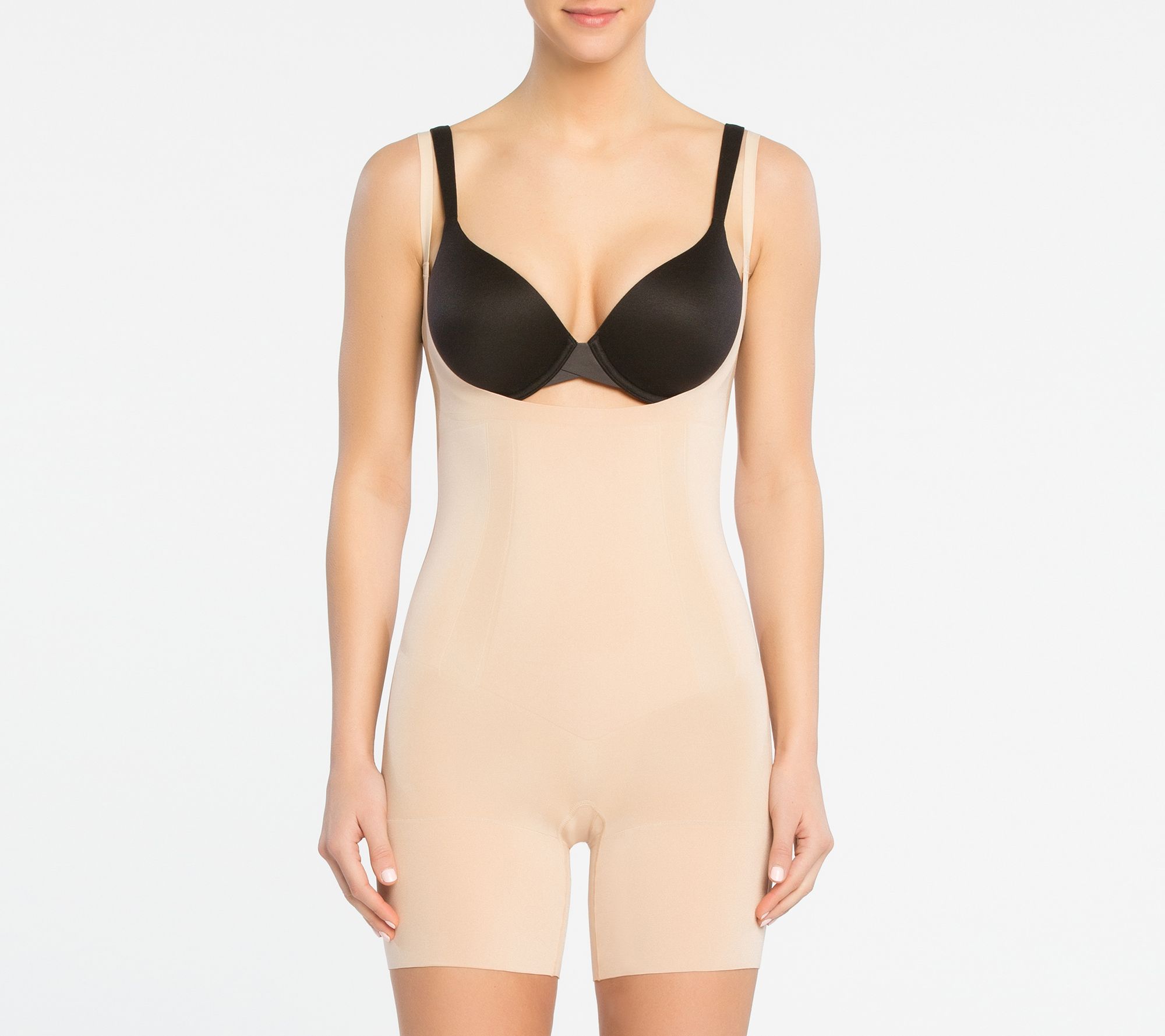 as-is-spanx-oncore-open-bust-mid-thigh-bodysuit-qvc