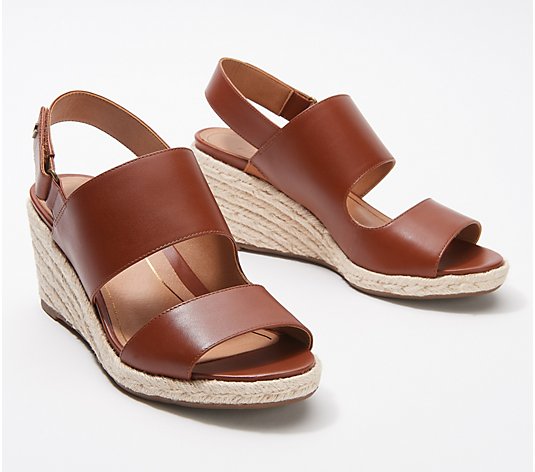 "As Is" Vionic Leather or Cork Backstrap Espadrille Wedges - Brooke