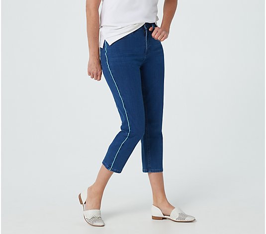 Denim & Co. Triblend Slim Straight Crop Jeans with Piped Side Seam