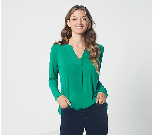 Every Day by Susan Graver Liquid Knit Split-Neck Top