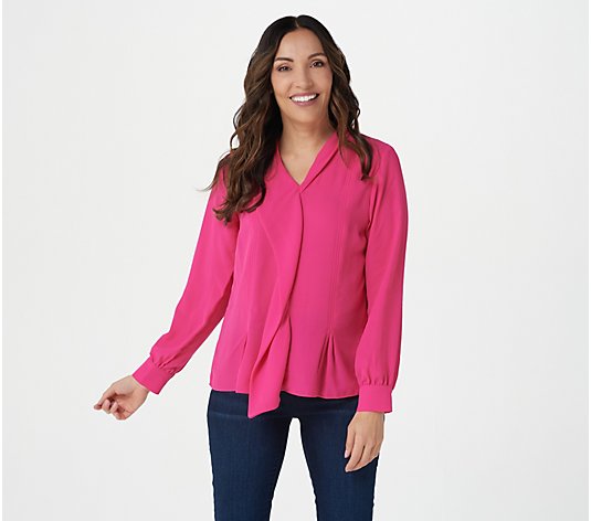 Laurie Felt Drape Front Blouse with Long-Sleeves