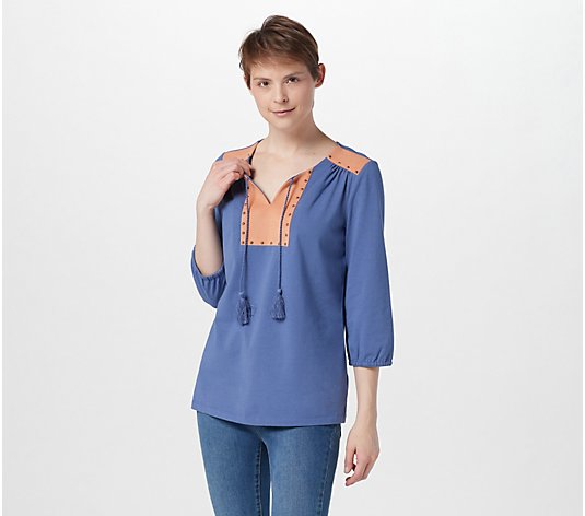 "As Is" Haute Hippie TribeTunic Top with Studded Suede Detail