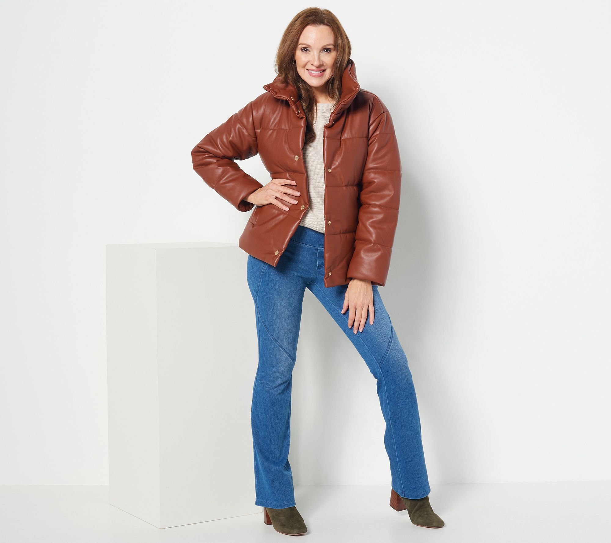 Dennis Basso Faux Leather Puffer Jacket