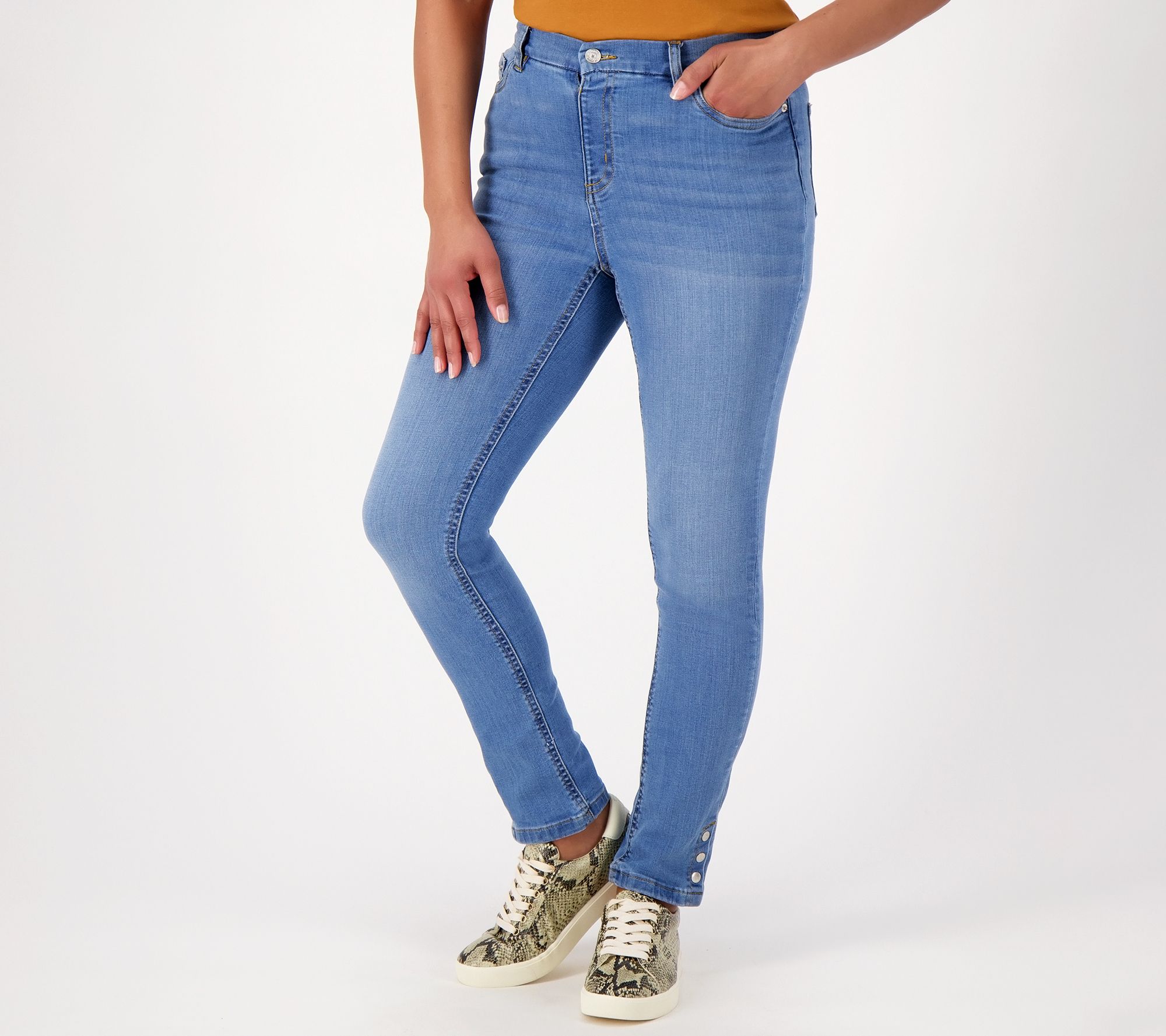 Denim & Co. Easy Stretch Tall Snap-Cuff Slim Straight Jean