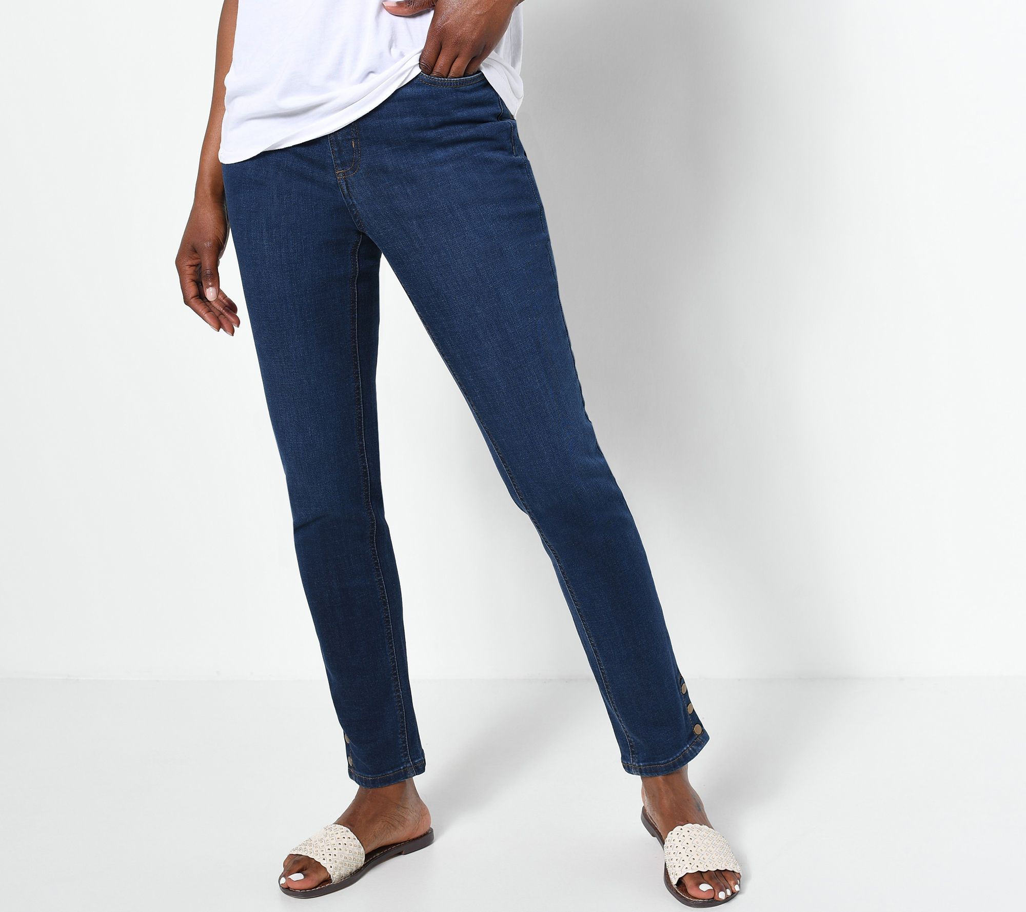 Denim & Co. Easy Stretch Tall Snap-Cuff Slim Straight Jean