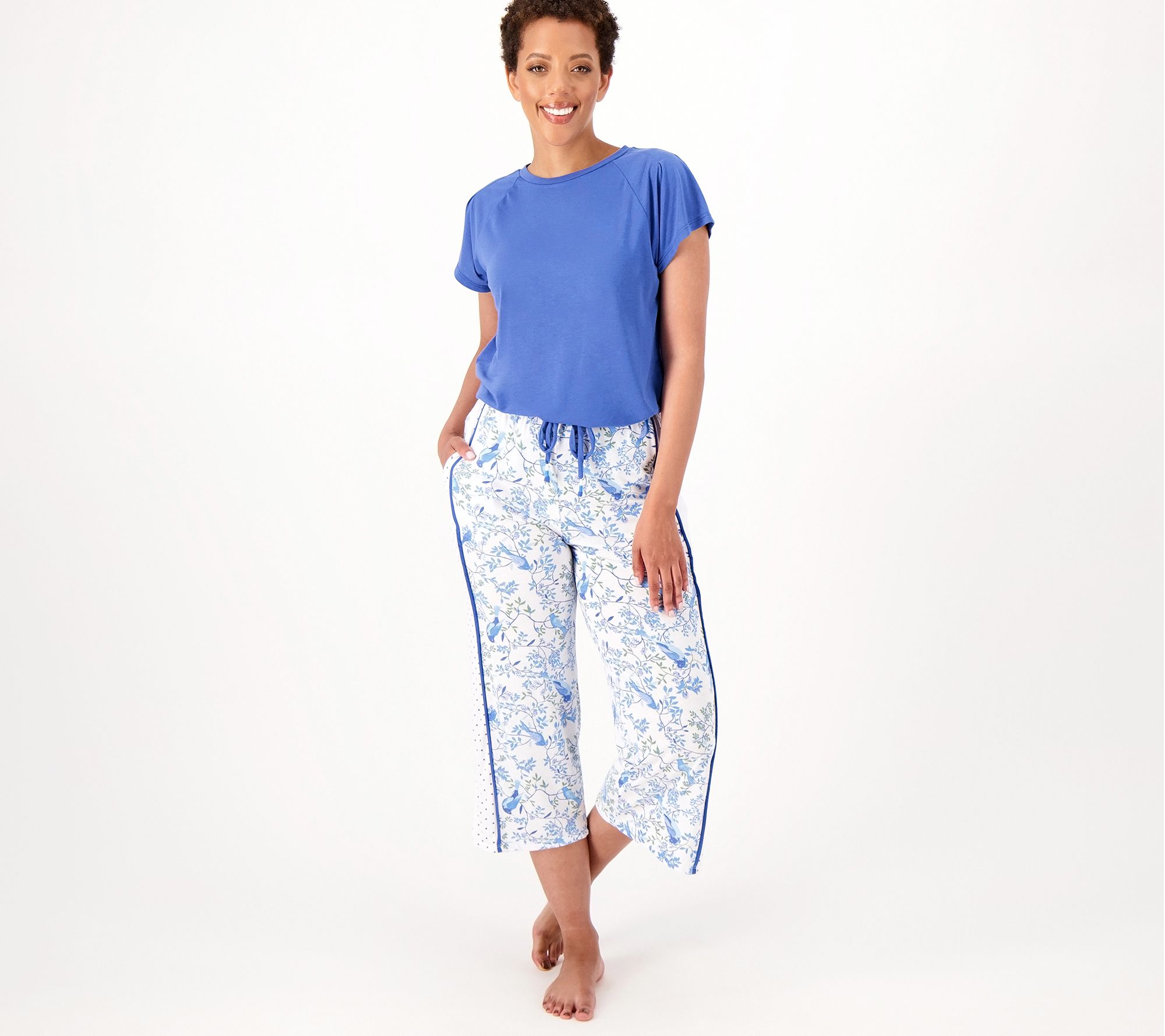 Cuddl Smart Elbow Sleeve Top with Cropped Pant Pajama Set