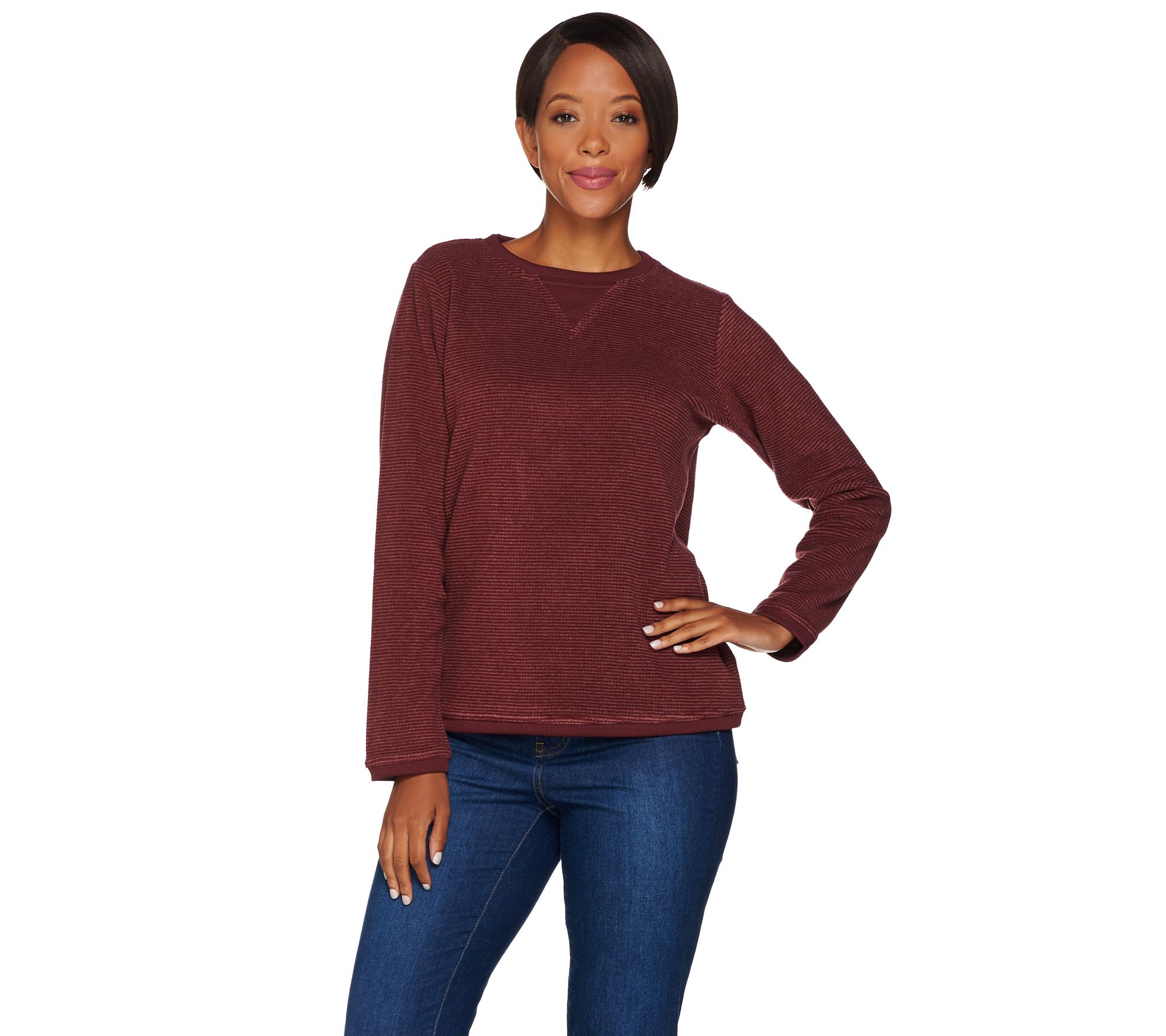 Denim & Co. Chenille Fleece Long-Sleeve Sweatshirt 