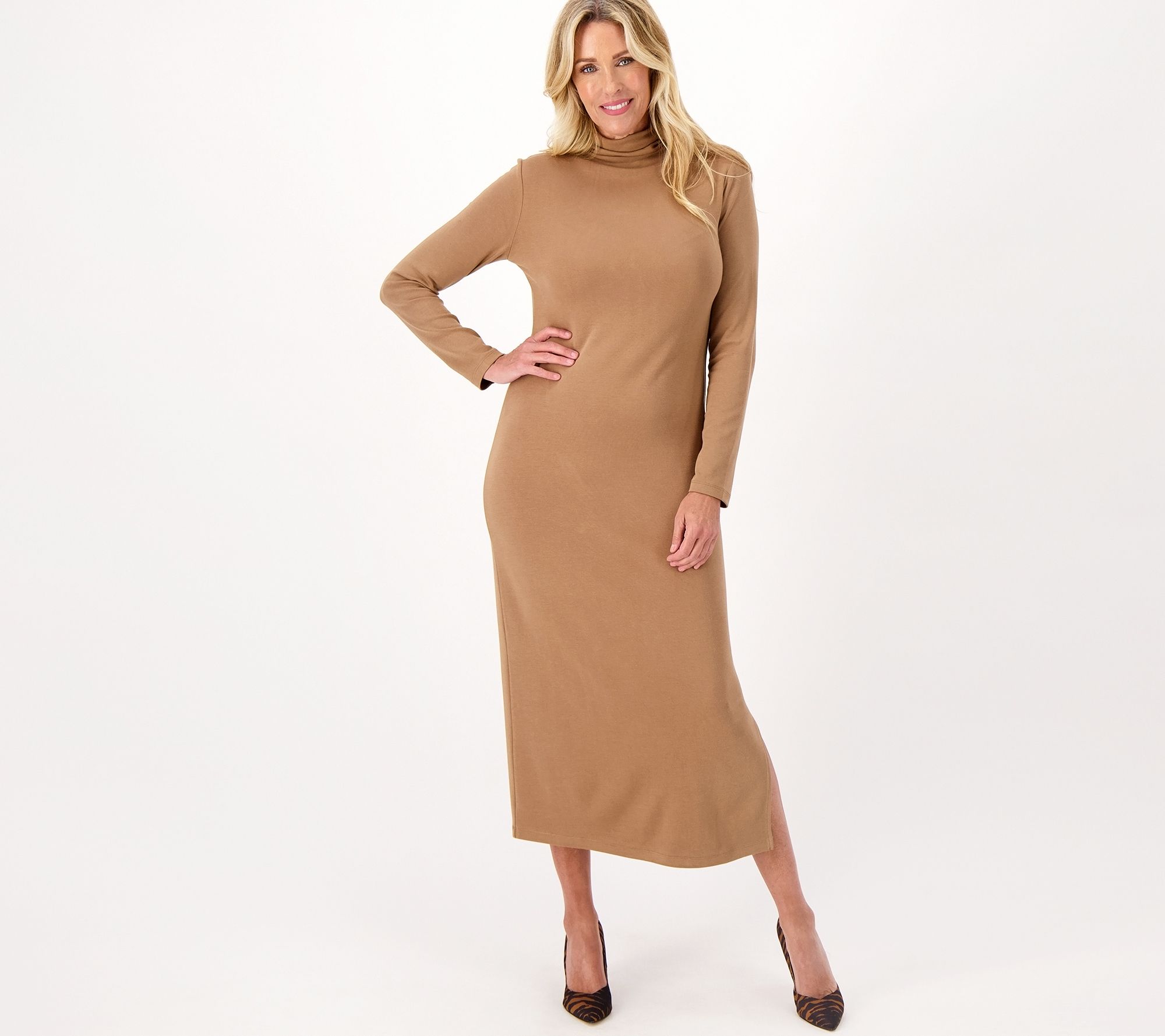 Susan Graver Regular Modern Essentials Liquid Knit Mock Neck Dress 