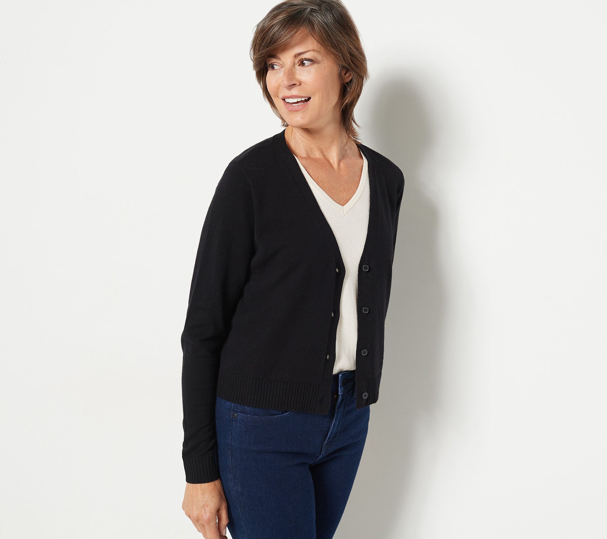 "As Is" Denim & Co. Button Front Long Sleeve Cropped Cardigan