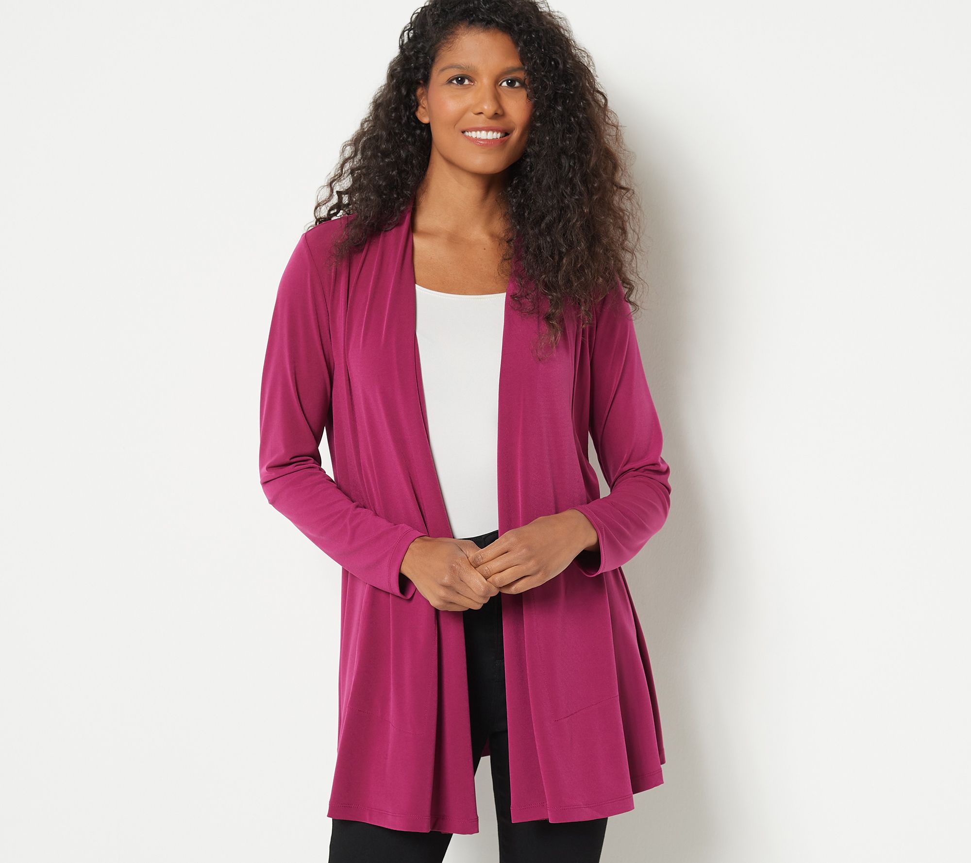 "As Is" Susan Graver Modern Essentials Petite Liquid Knit Cardigan
