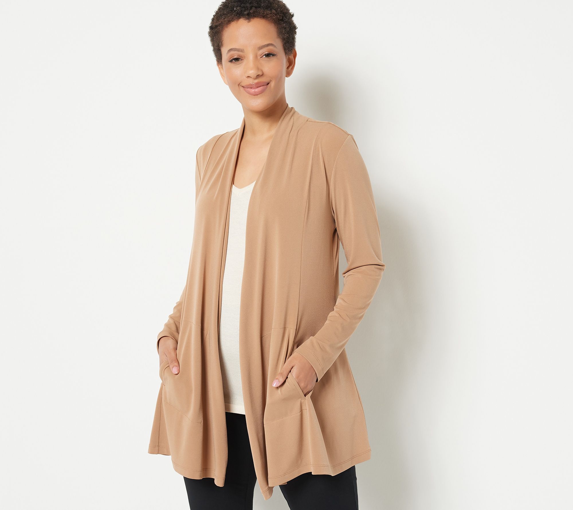 "As Is" Susan Graver Modern Essentials Petite Liquid Knit Cardigan