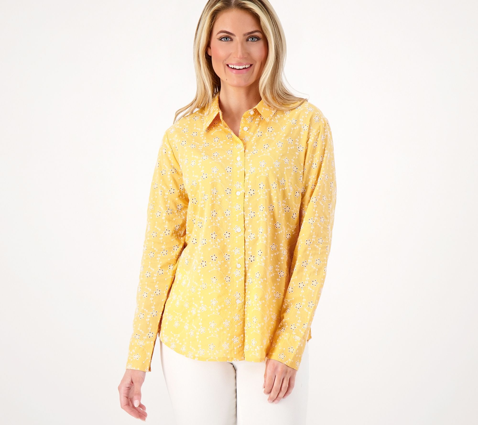 Candace Cameron Bure Regular Button-Front Eyelet Shirt