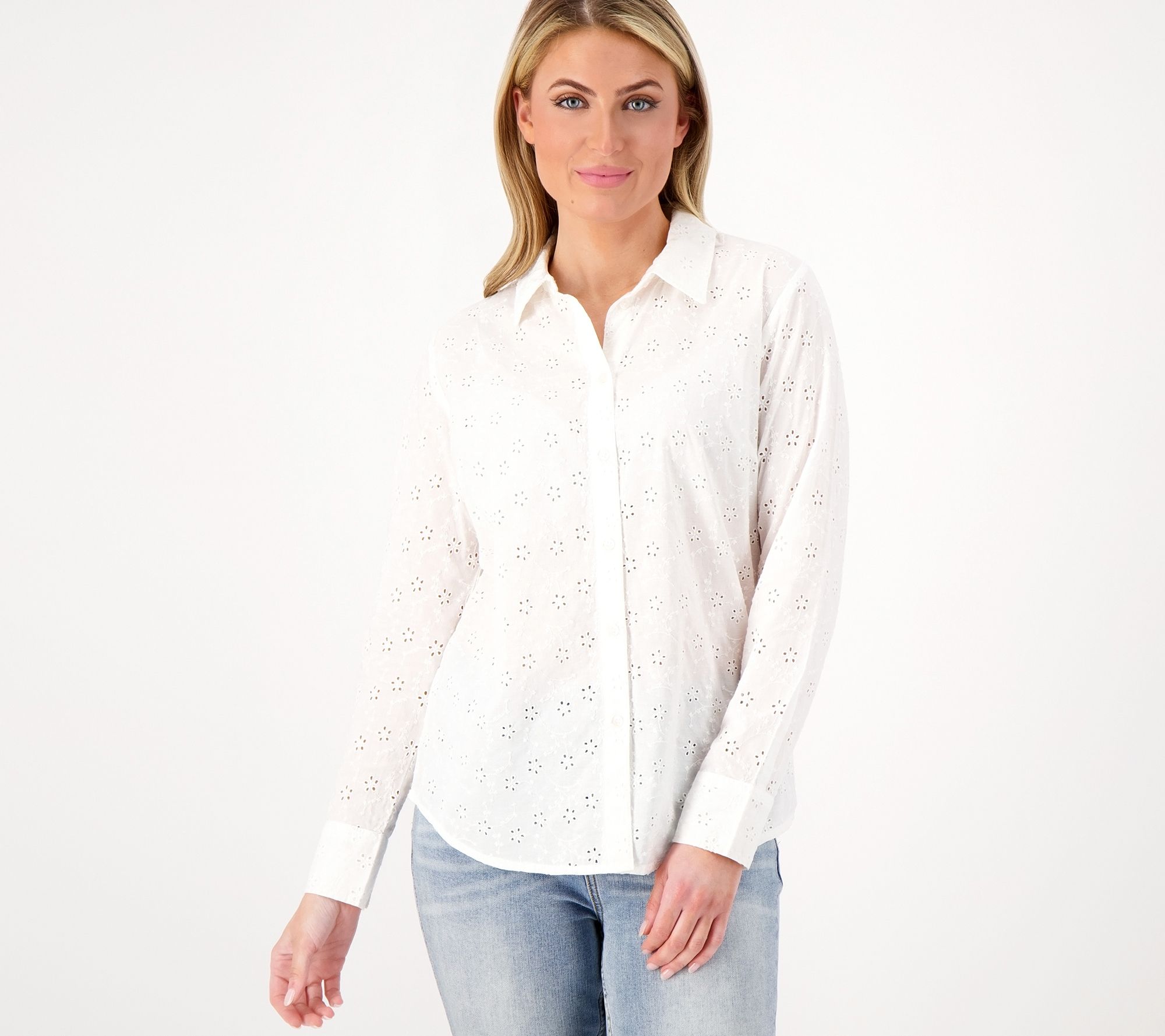 Candace Cameron Bure Regular Button-Front Eyelet Shirt