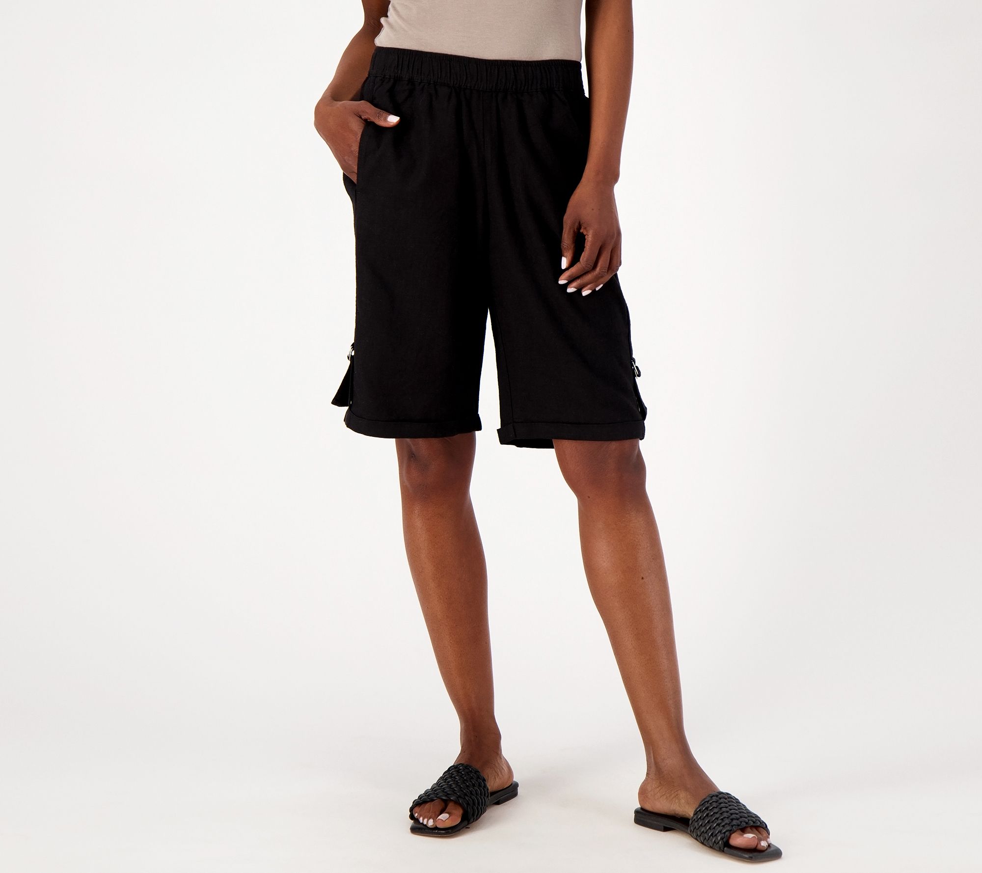 Susan Graver PURE Linen Blend Bermuda Shorts with Rolled Hem