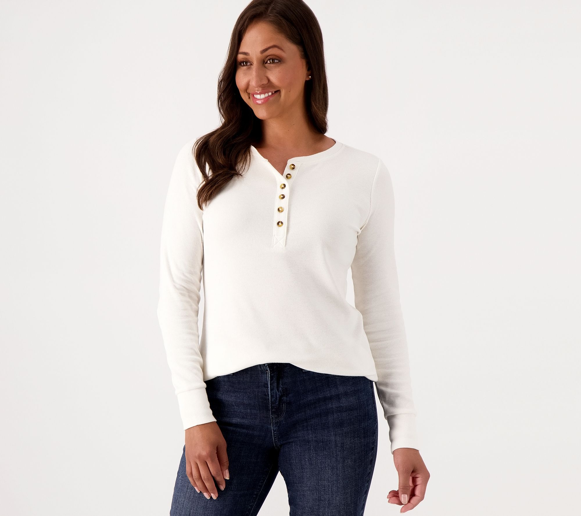 "As Is" Belle by Kim Gravel Ribbed Knit Long Sleeve Henley Top
