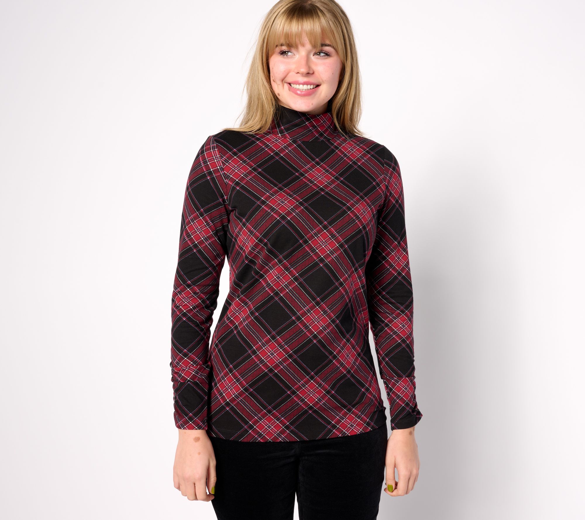 Denim & Co. Adaptive Printed Perfect Jersey Turtle Neck Top