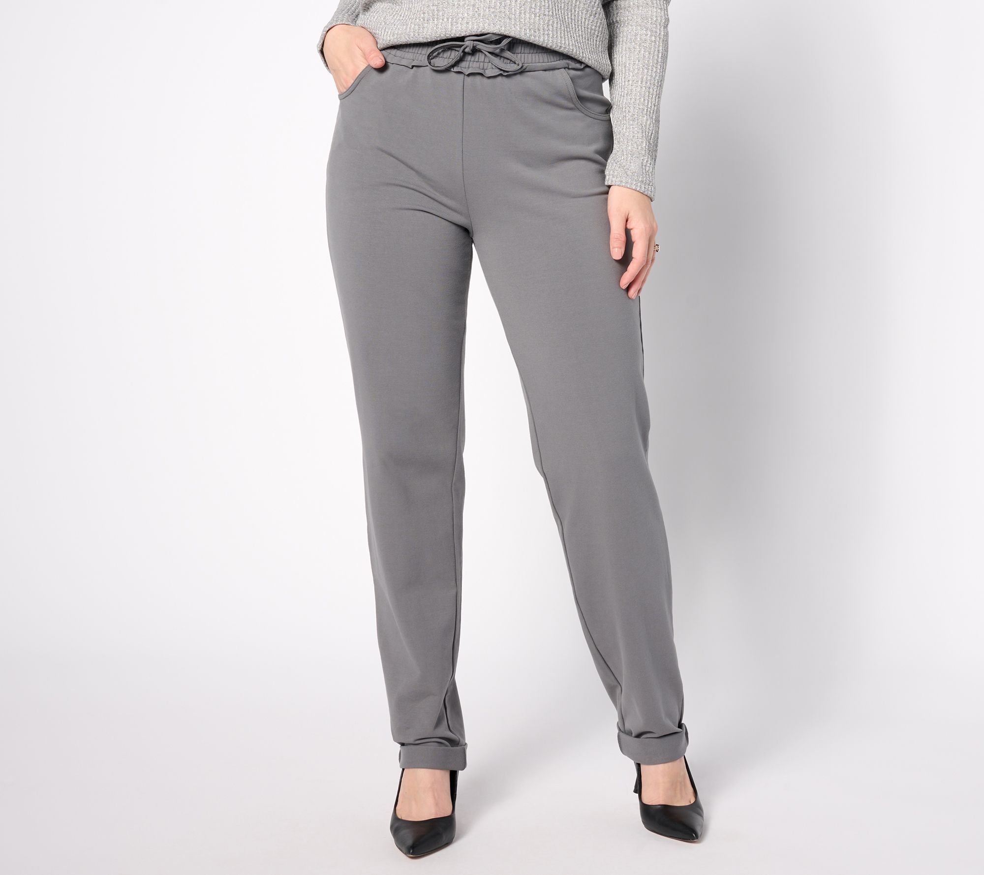 Women With Control Regular Faux Drawstring Waist Pants with Pockets