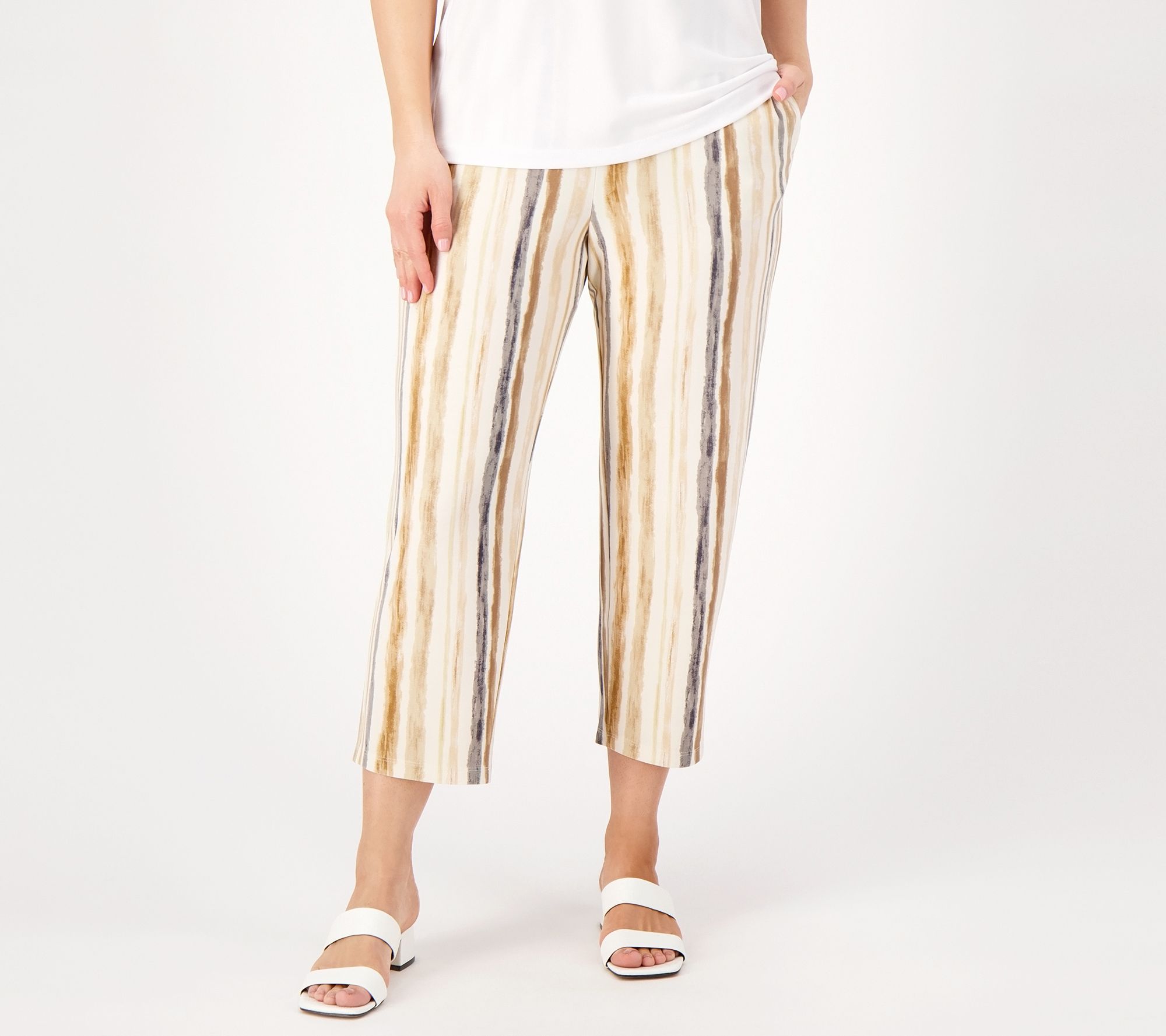 "As Is" Susan Graver Petite Printed Liquid Knit Straight Leg Crop Pants