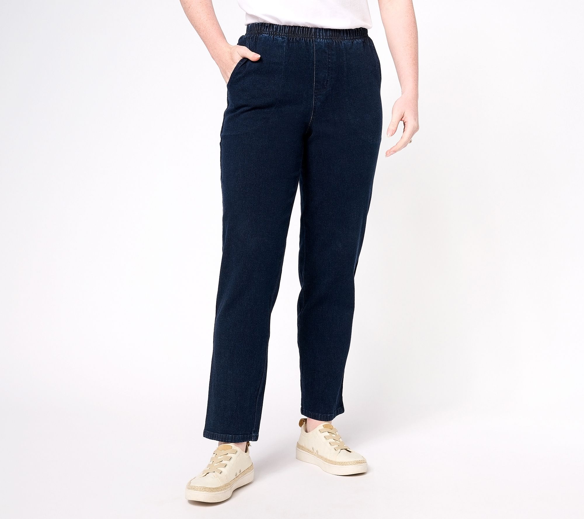 "As Is" Denim & Co. " How Timeless" Petite 4-Pocket Pull-On Jeans