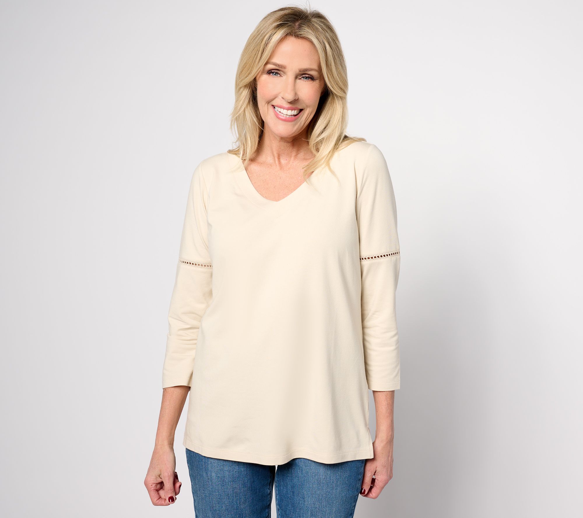 Belle by Kim Gravel Primabelle Knit Top with Ladder Stitch Trim