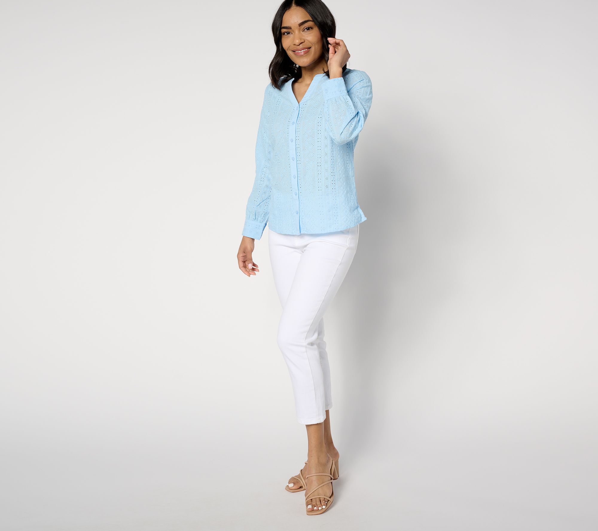 売れ筋商品|||スタイルアンドコー カットソー トップス レディース Women's Cotton Eyelet Button-Front Camp Shirt, Exclusively at Macy's Industrial Blue Style & Co Women's Cotton Eyelet Button-Front Camp Shirt