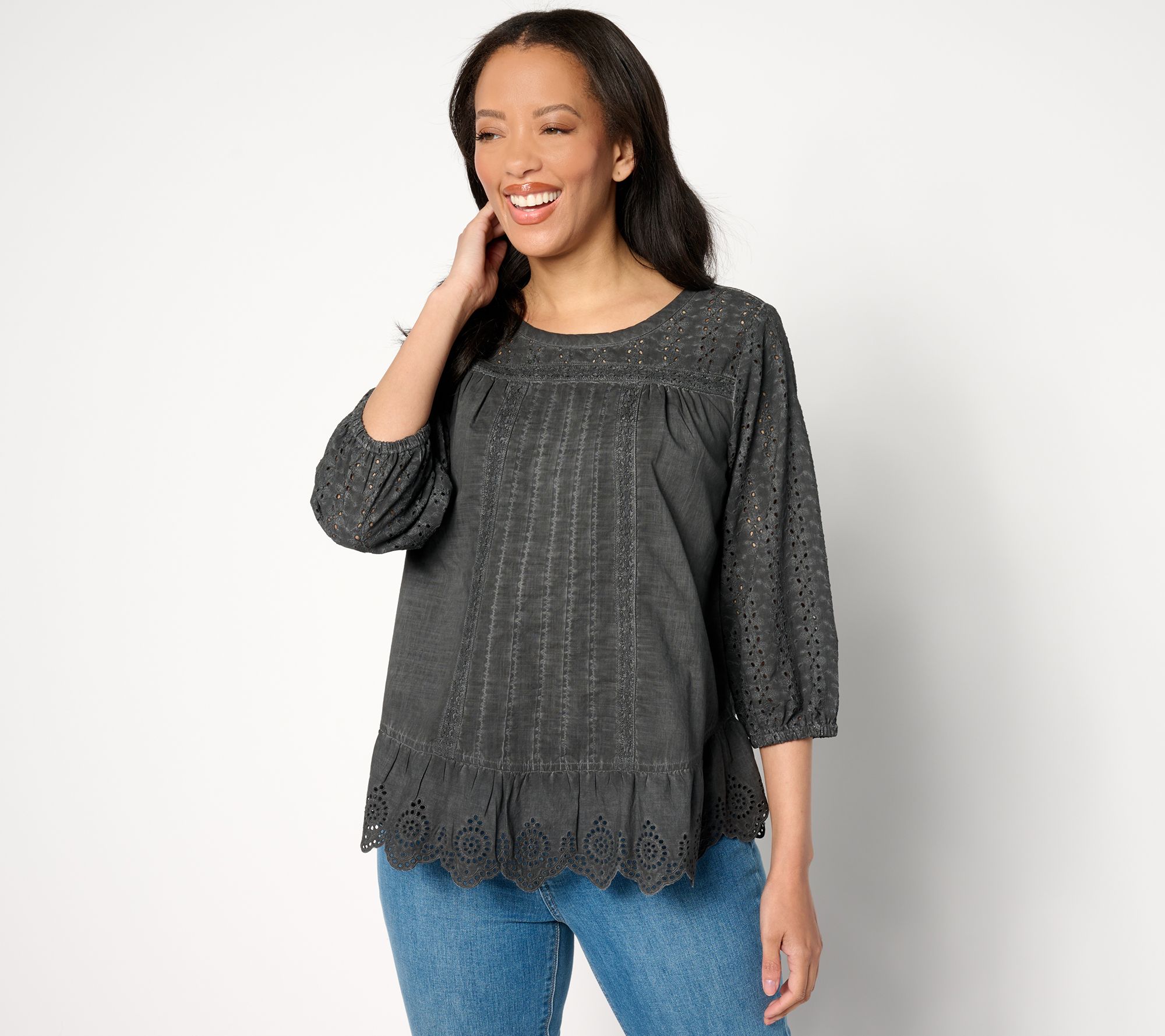 LOGO Lavish by Lori Goldstein Woven 3/4 Sleeve Top