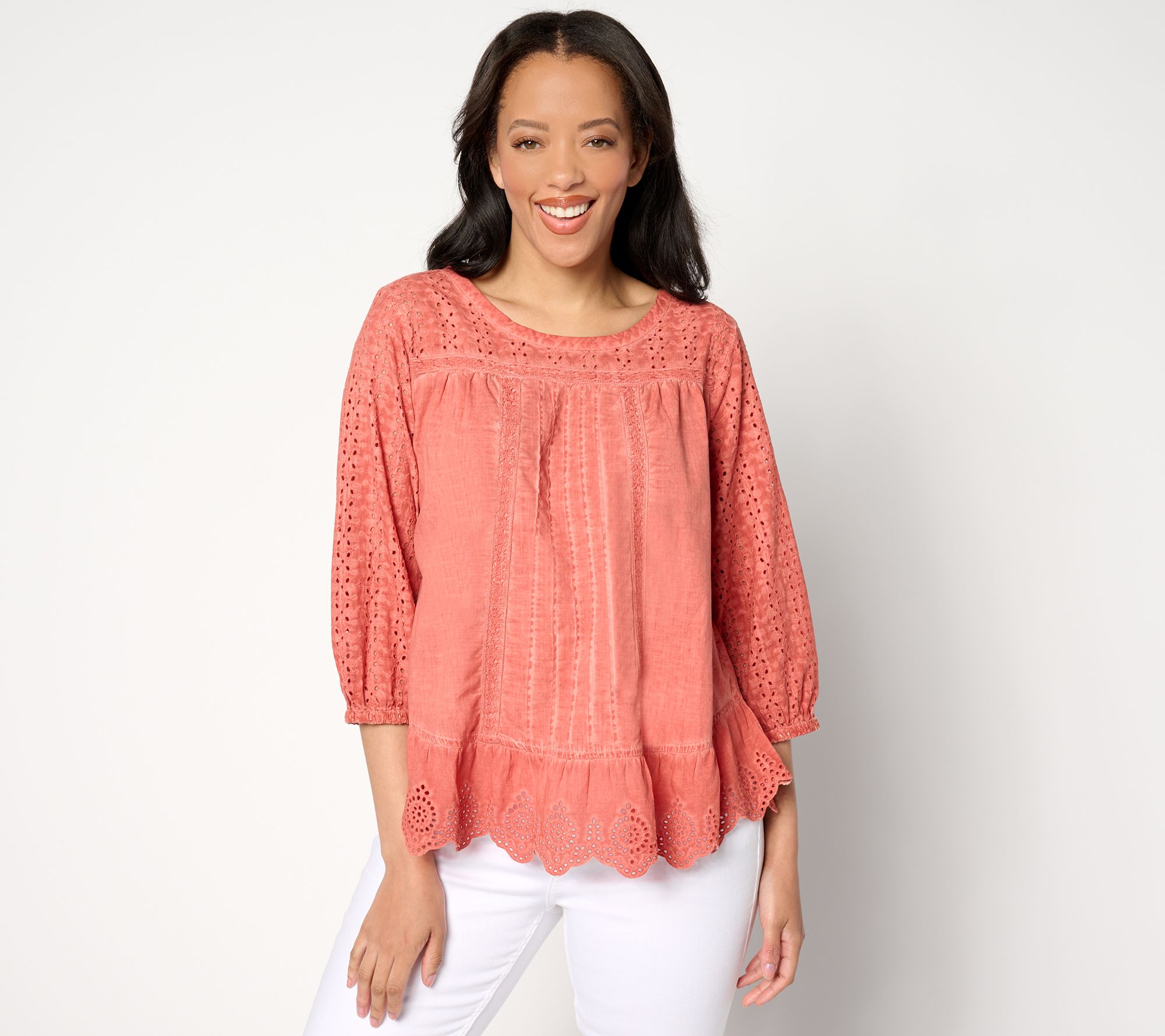 LOGO Lavish by Lori Goldstein Woven 3/4 Sleeve Top