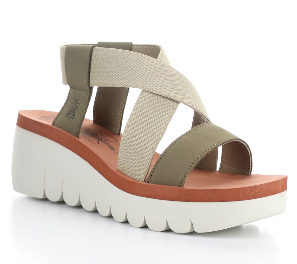 Fly London Suede and Elastic Wedge Sandal - Yab i