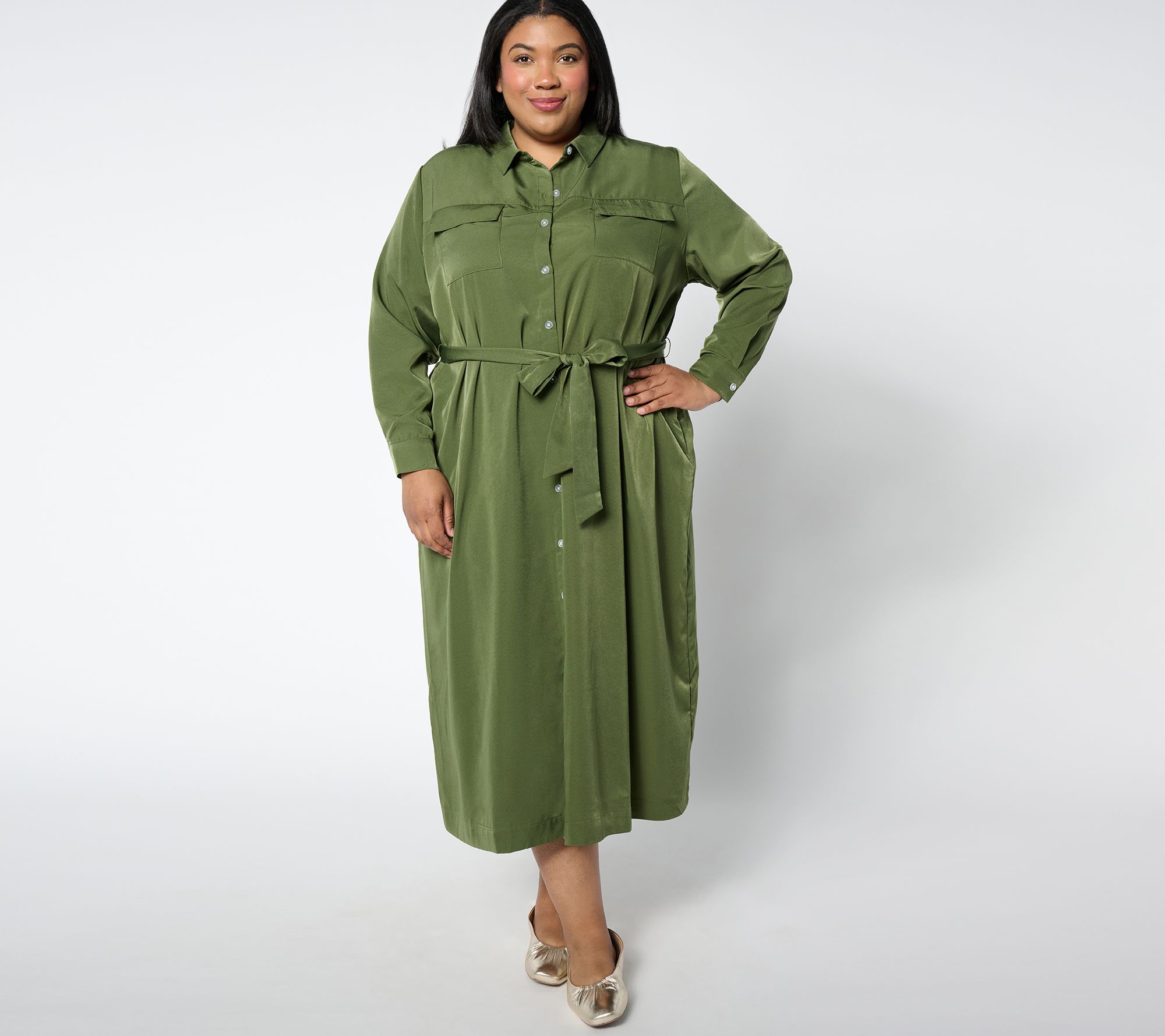 Studio Park Petite Woven Long Sleeve Shirtdress