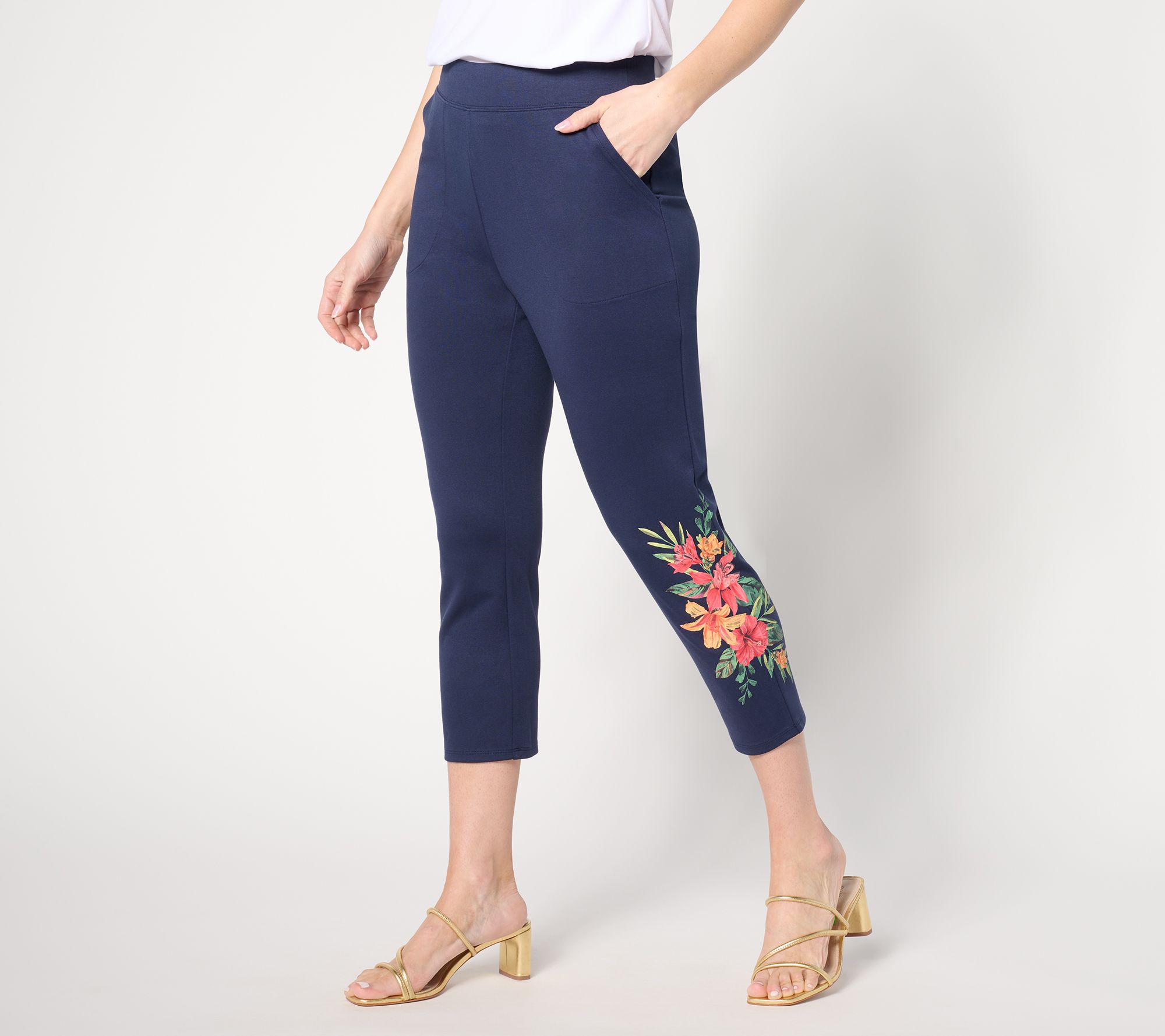 Denim & Co. Placement Print Pull On Slim Crop Pant