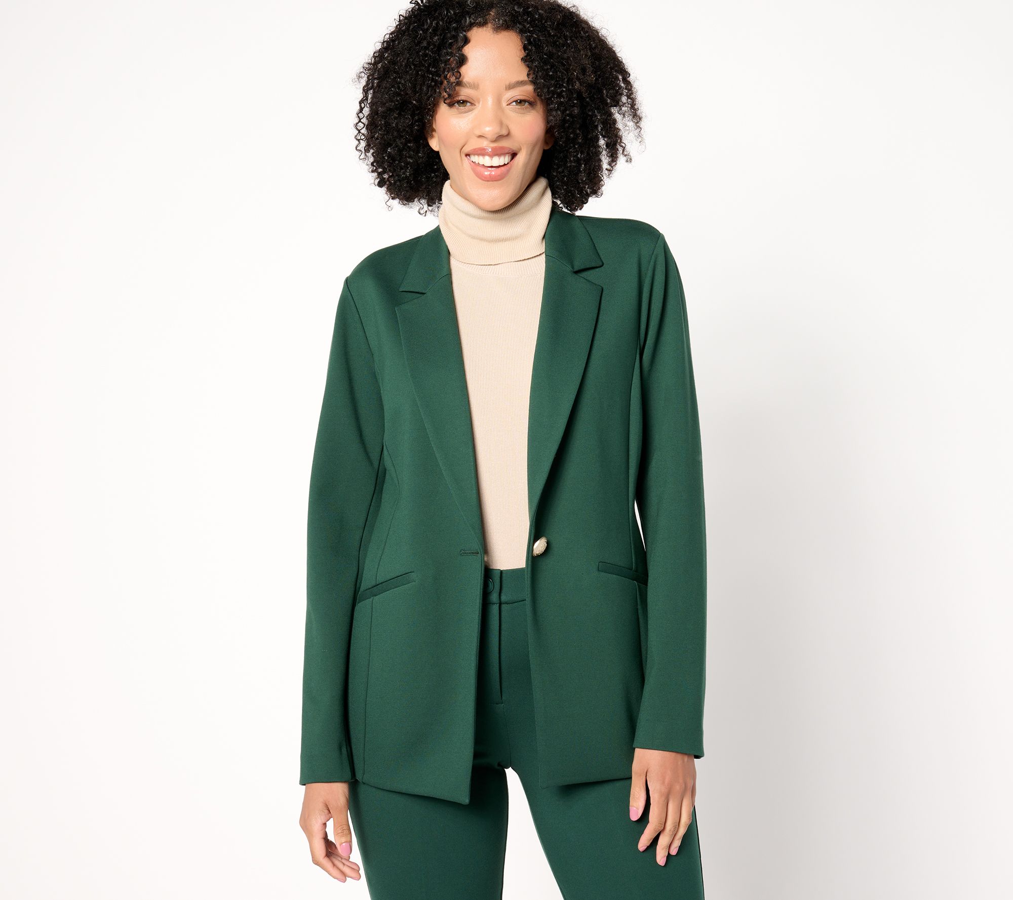 Tailored by Susan Graver Petite Smart Ponte 350 Notch Collar Blazer