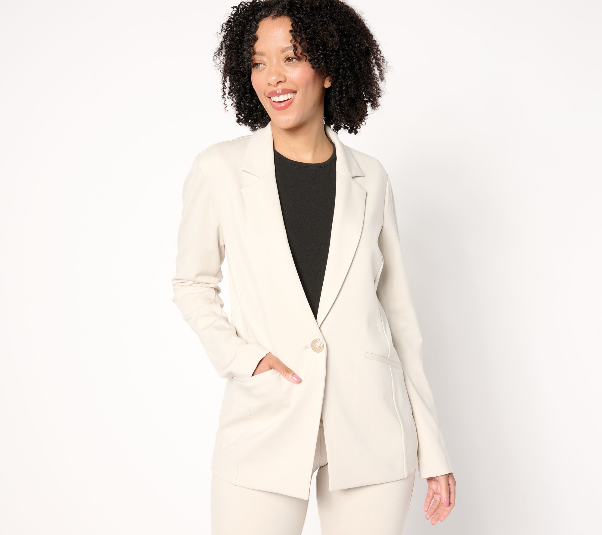 Tailored by Susan Graver Petite Smart Ponte 350 Notch Collar Blazer