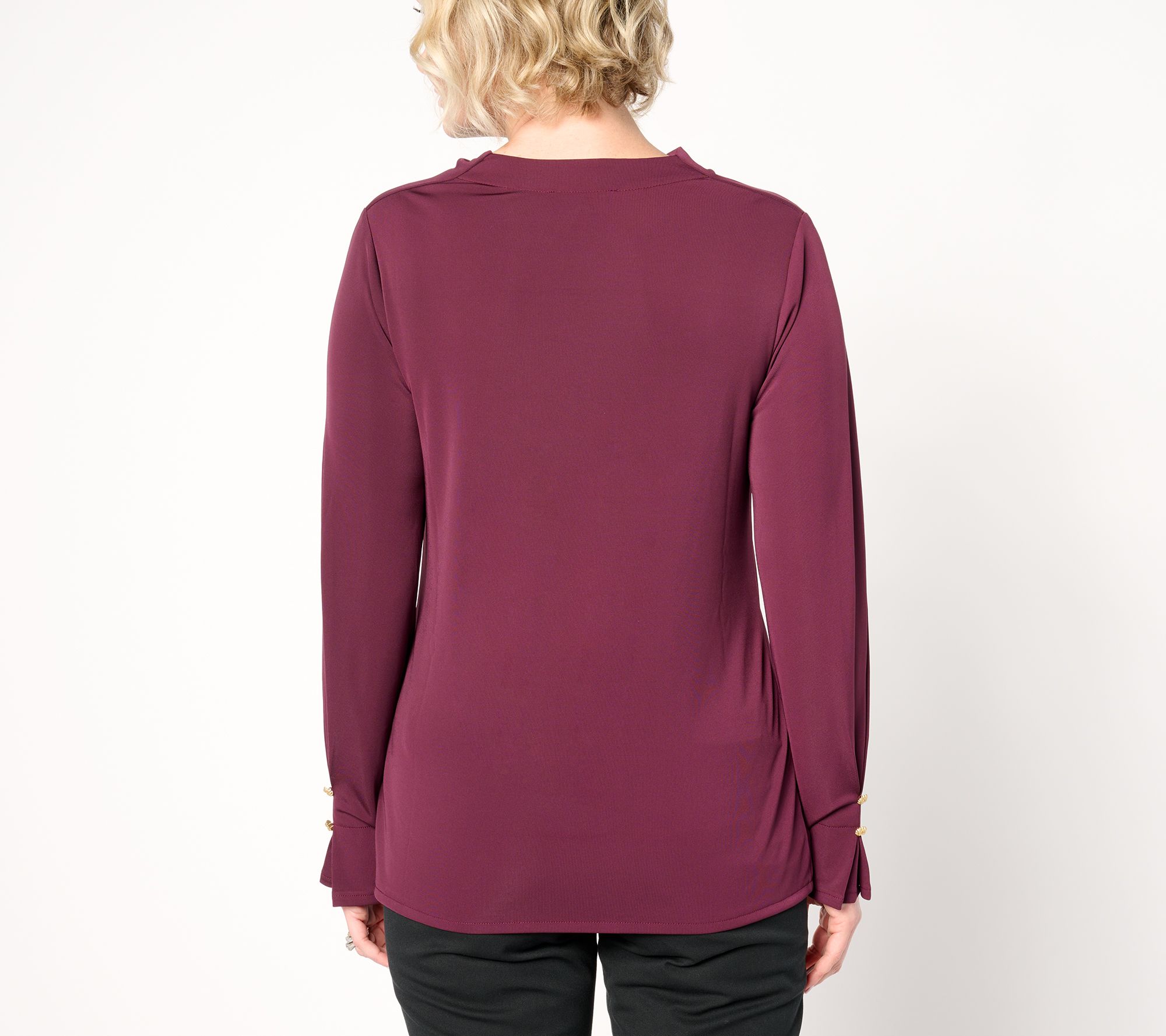 Isaac Mizrahi Live! Estate Cowl Neck Long Sleeve Top w/ Gold