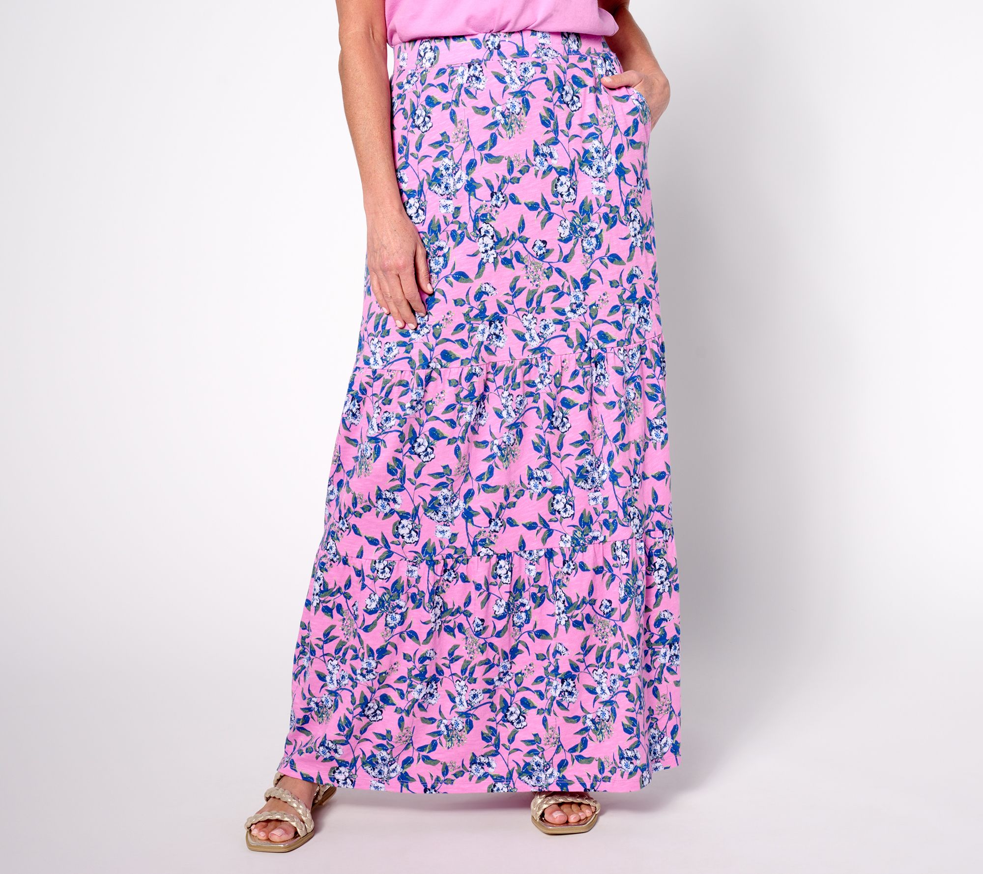 "As Is" Denim & Co. Petite Linen Blend Tiered Knit Maxi Skirt