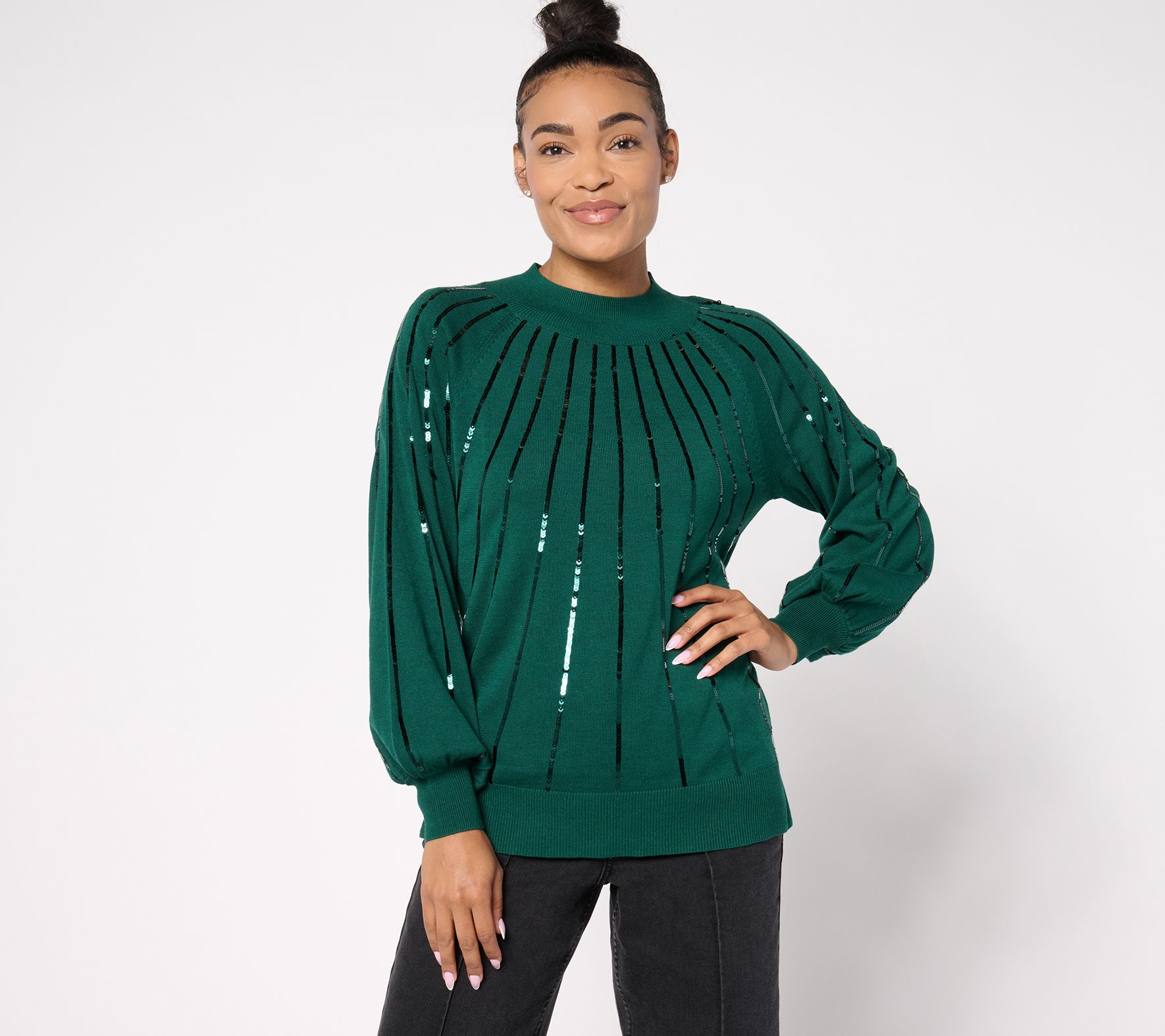 Jingle Belles by Kim Gravel Star Burst Sequin Glam Mock Sweater