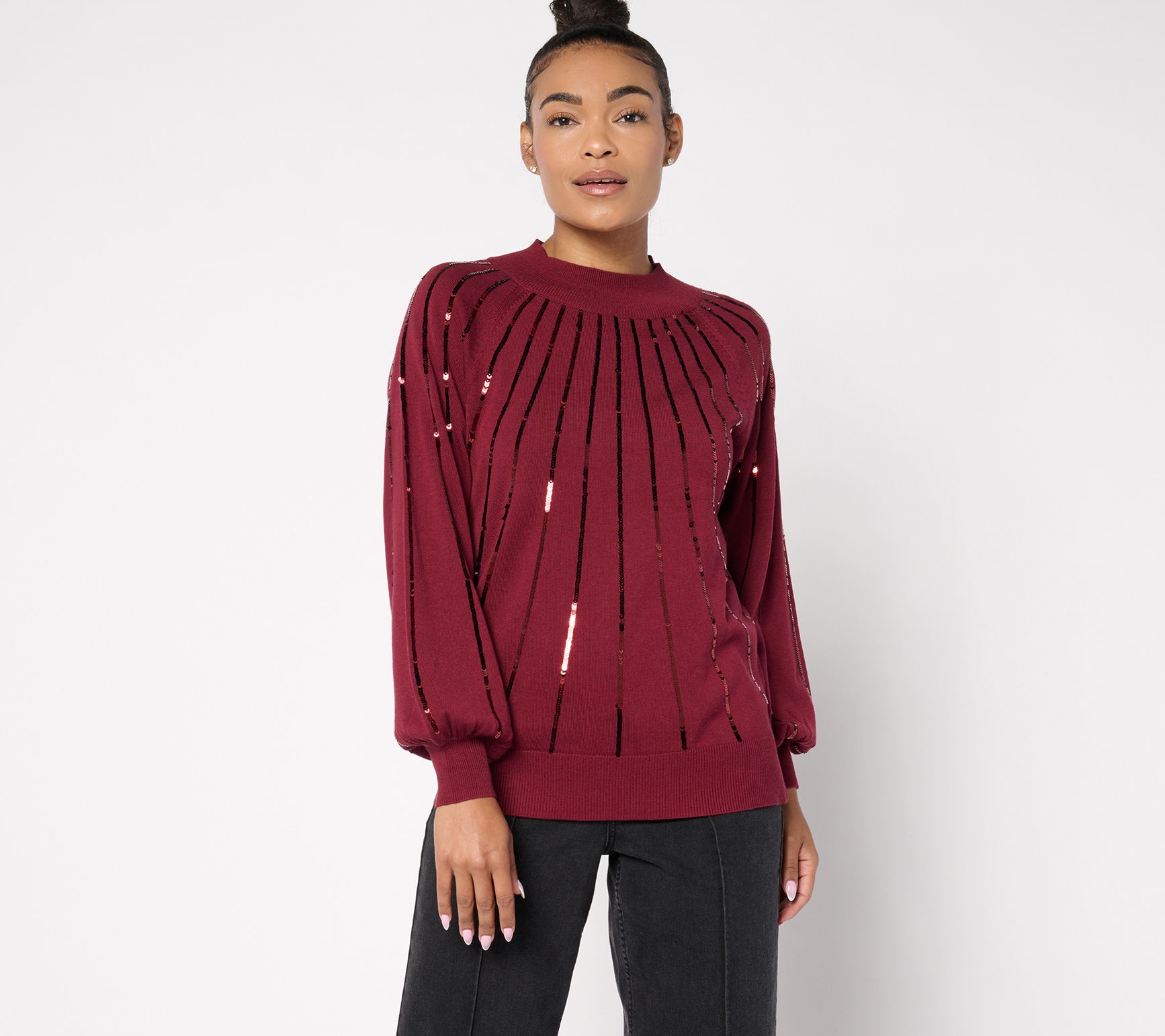 Jingle Belles by Kim Gravel Star Burst Sequin Glam Mock Sweater