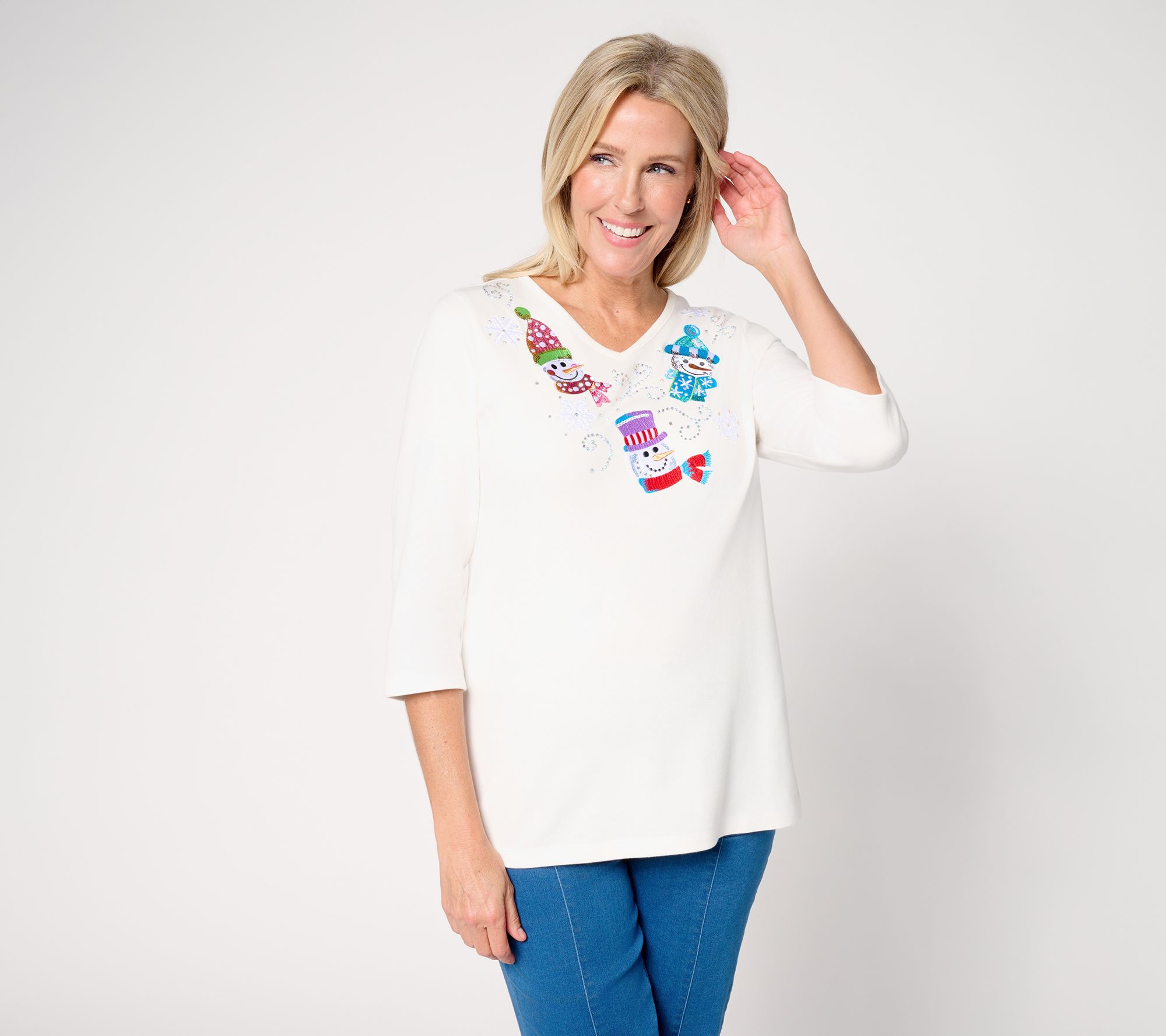 Quacker Factory Holiday Trio 3/4 Sleeve Top