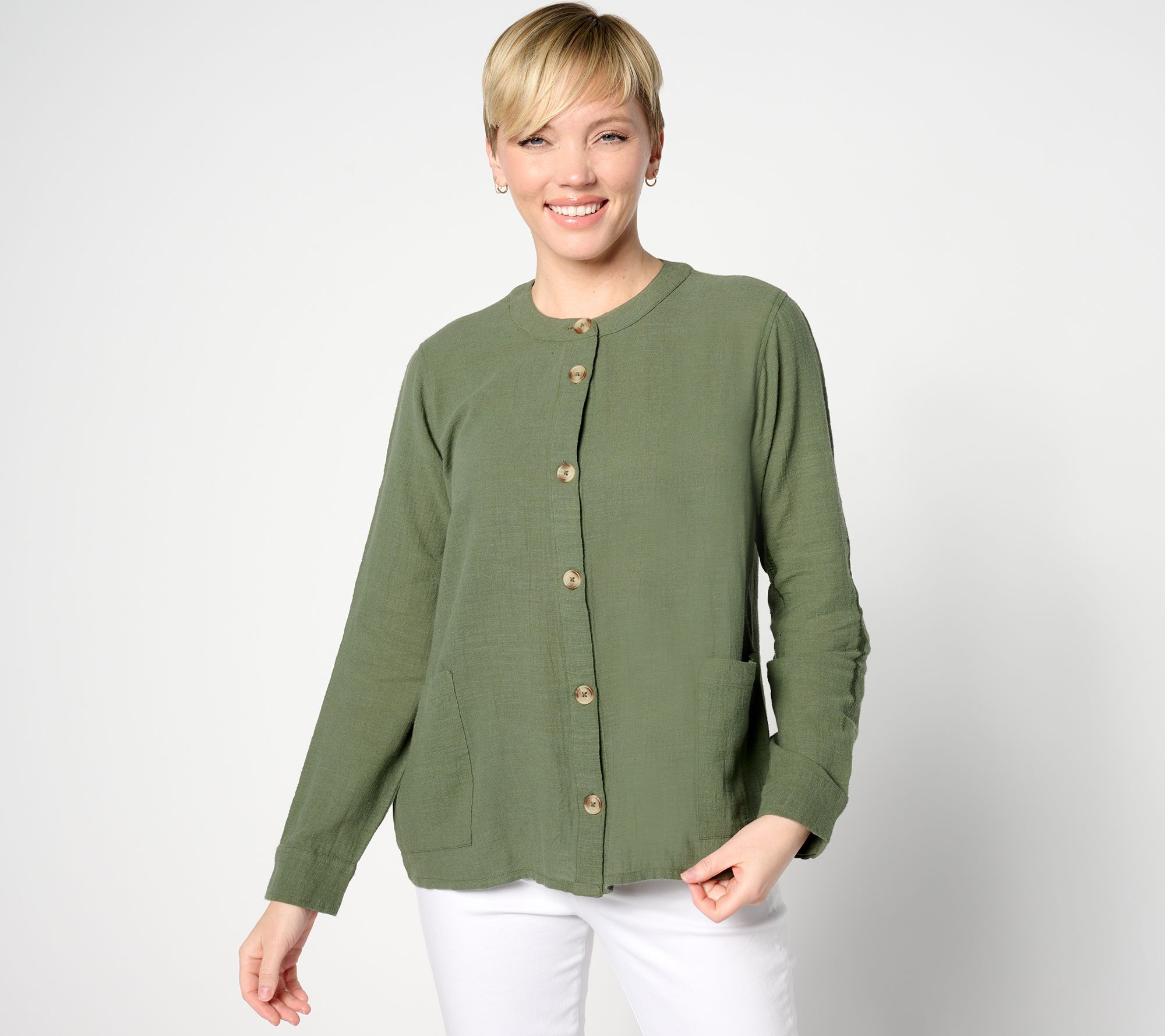 "As Is" Denim & Co. Naturals Woven Gauze Jacket with Pockets