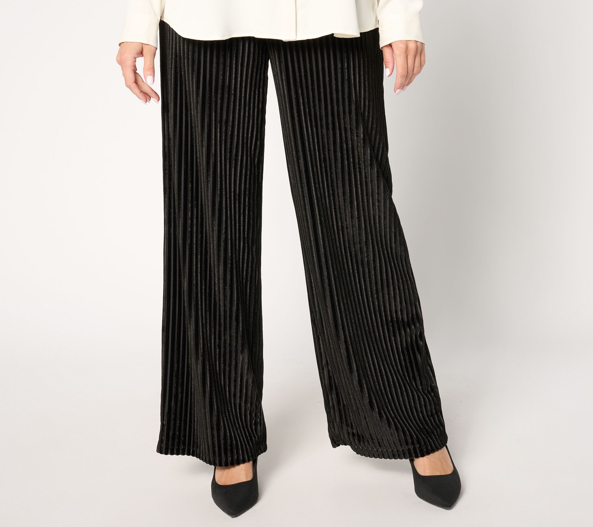 Dennis Basso Regular Stretch Velvet Wide Leg Pants