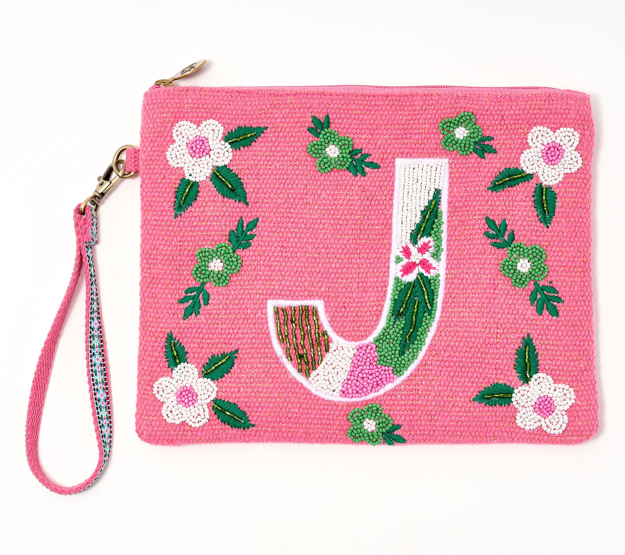 America & Beyond Embellished & Beaded Initial Pouch Wristlet