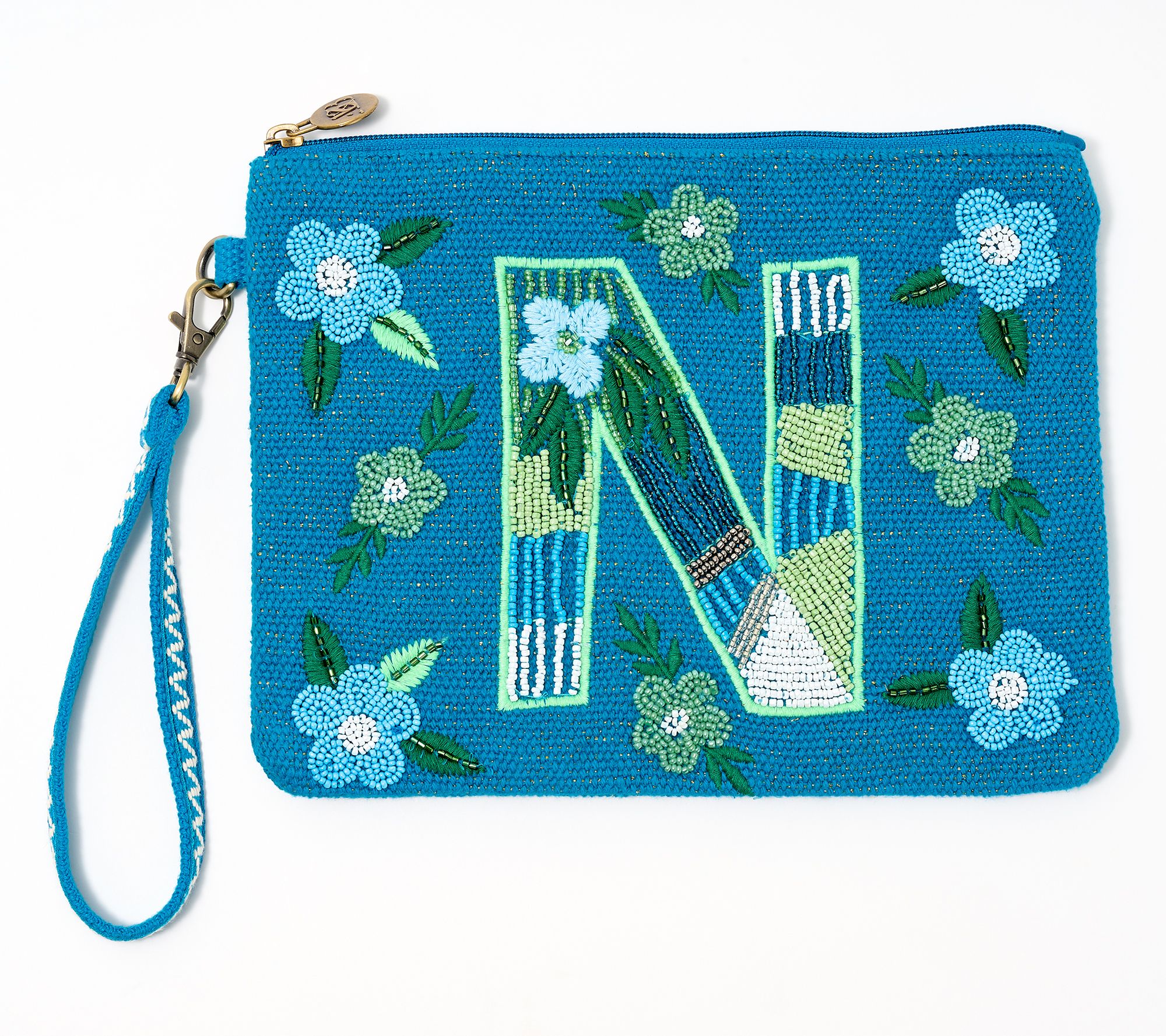America & Beyond Embellished & Beaded Initial Pouch Wristlet
