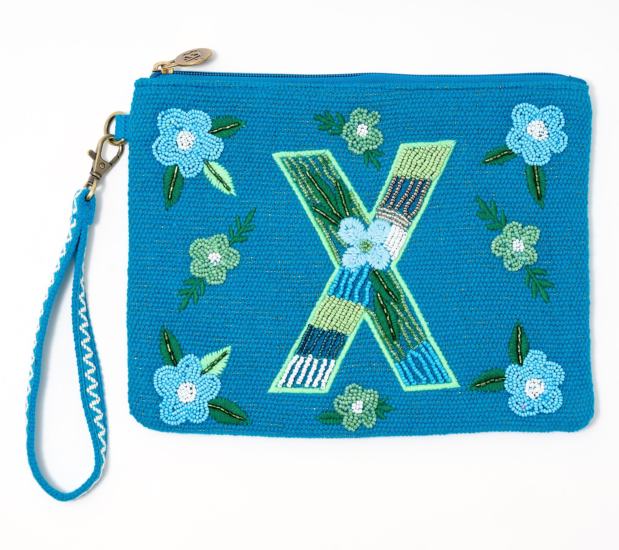 America & Beyond Embellished & Beaded Initial Pouch Wristlet