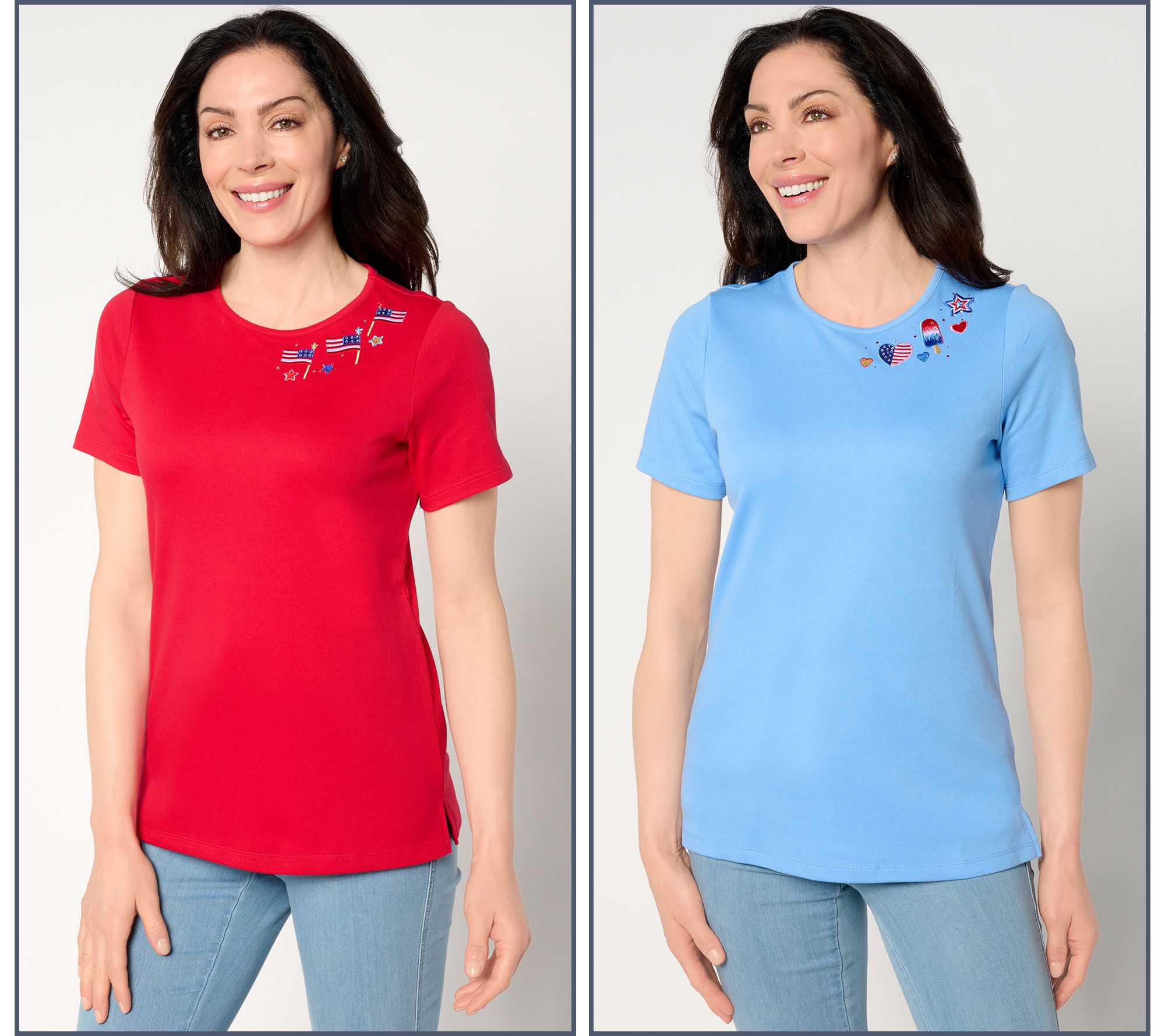 "As Is" Quacker Factory Sizzling Summer Set of Two Short Slv Tops