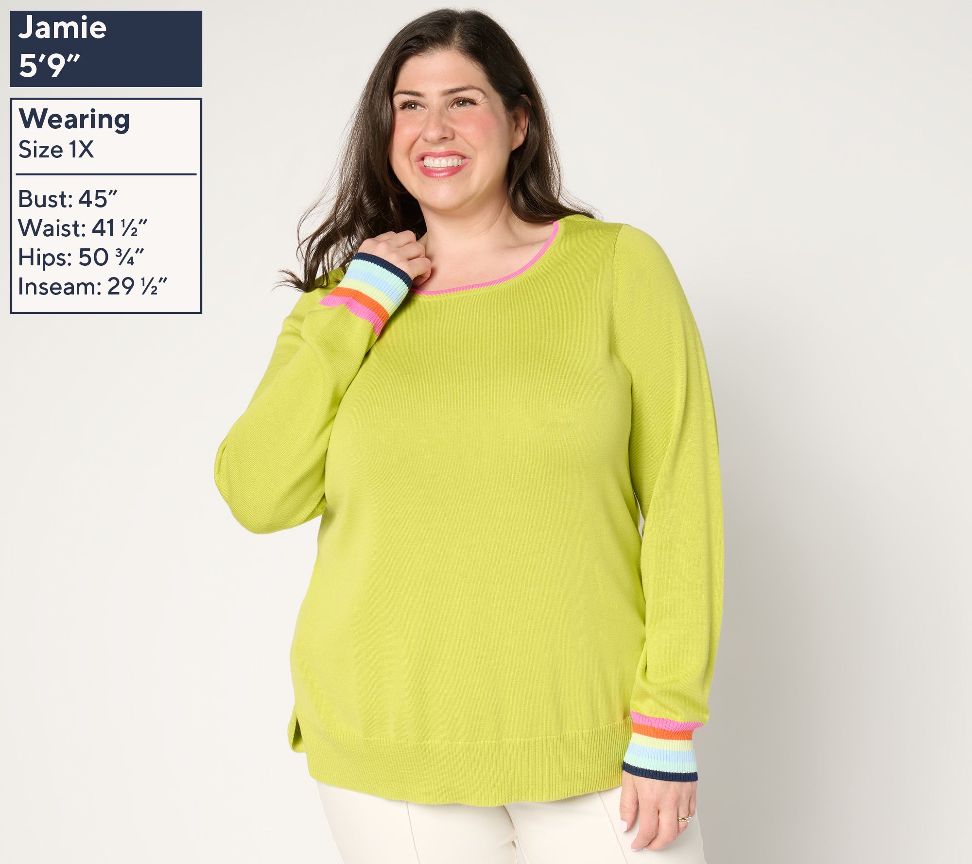 Belle by Kim Gravel Preppy Rainbow Cuff Sweater - QVC.com