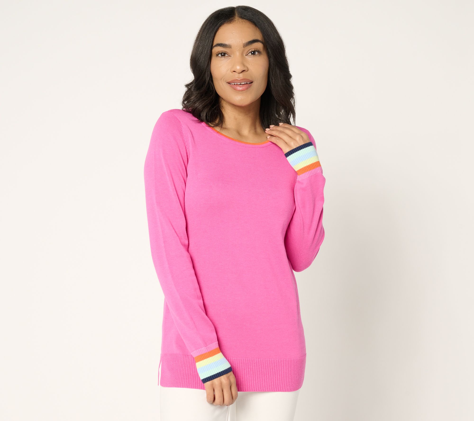 Belle by Kim Gravel Preppy Rainbow Cuff Sweater