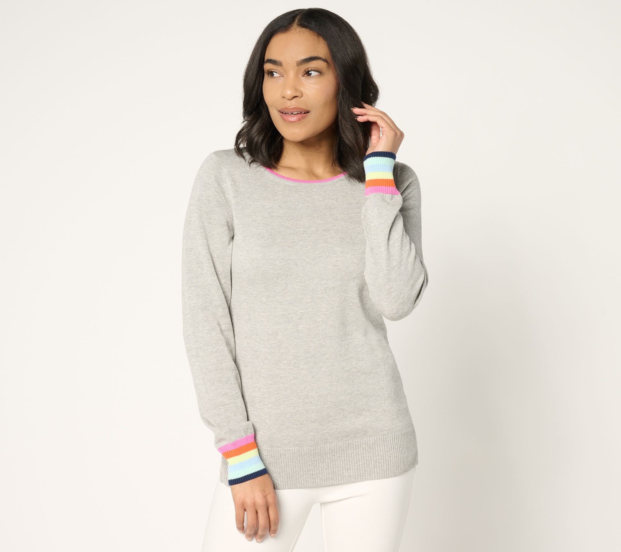 Belle by Kim Gravel Preppy Rainbow Cuff Sweater