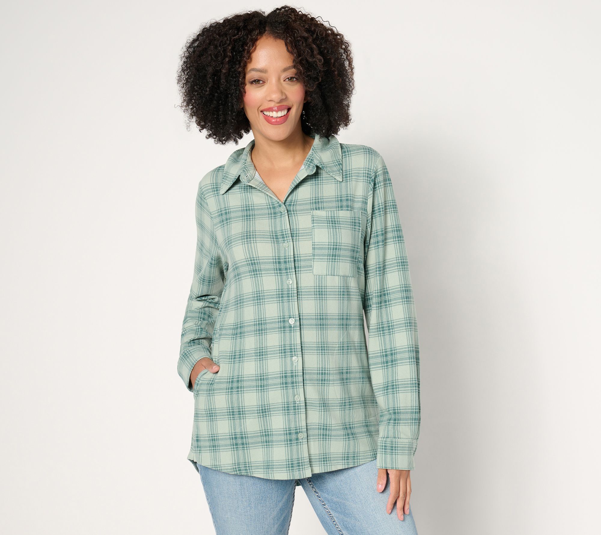 Denim & Co. Regular Heavenly Jersey Pleat Back Plaid Tunic