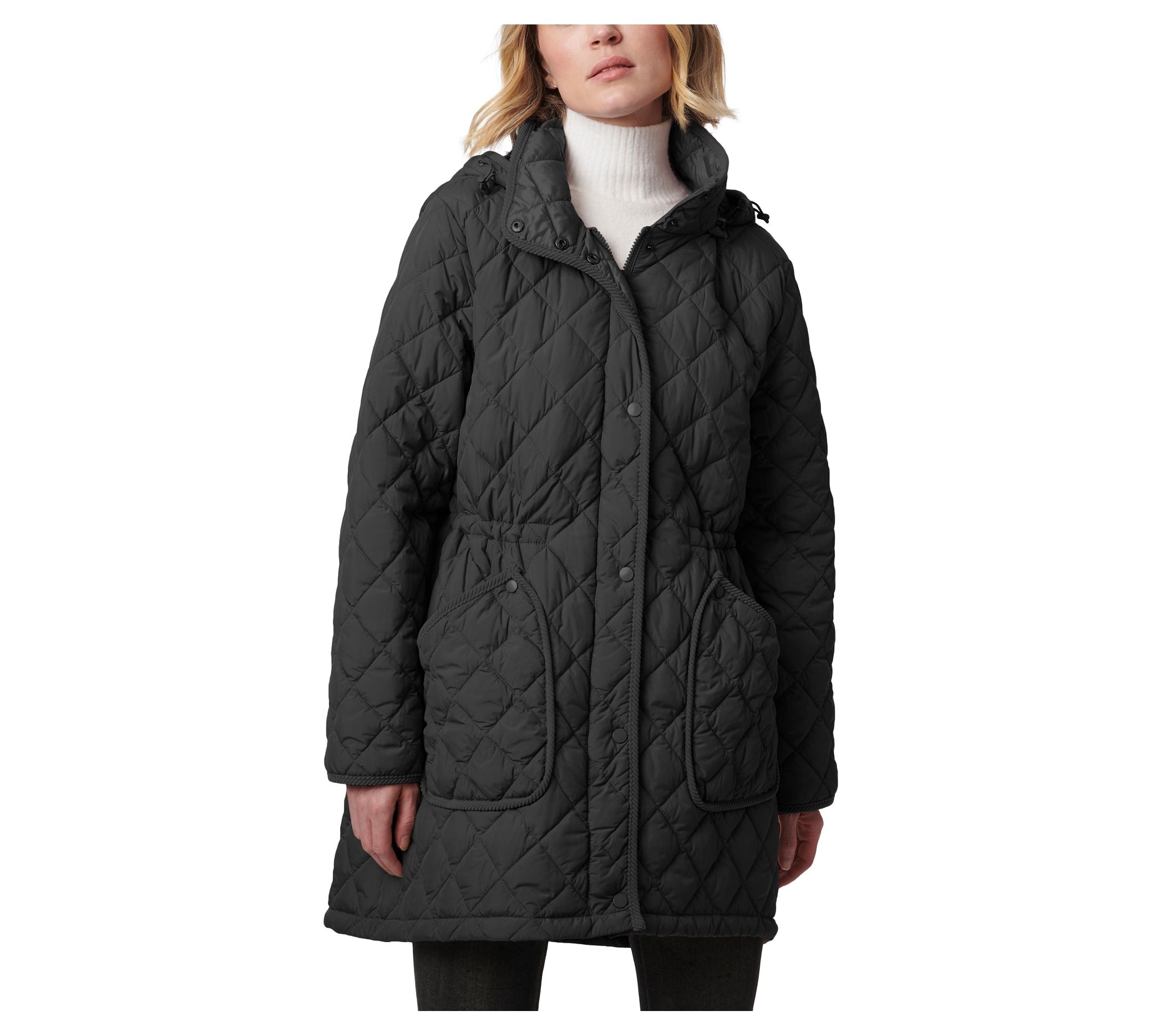 Bernardo Quilted Anorak with Detachable Faux Fur Lined Hood