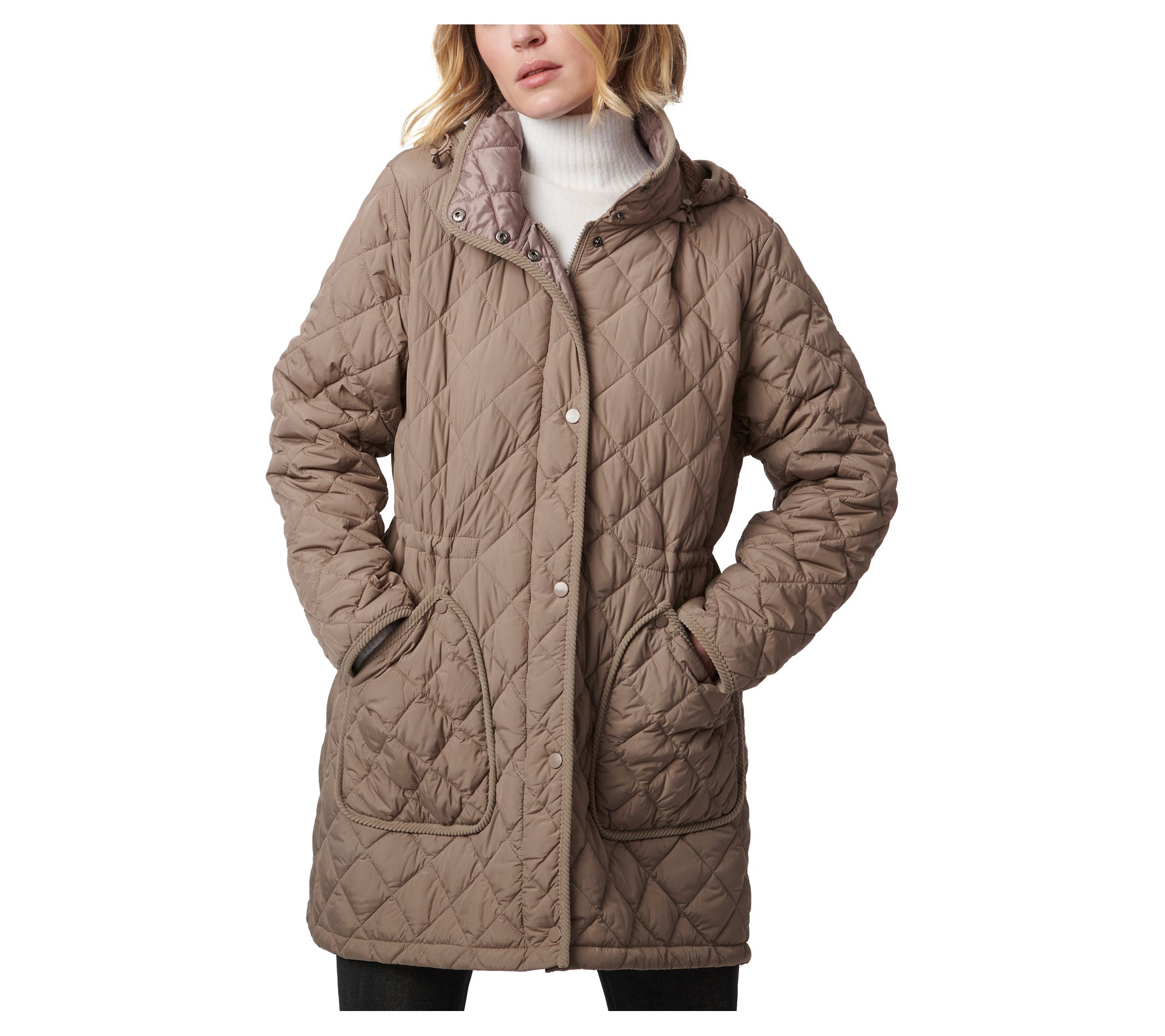 Bernardo Quilted Anorak with Detachable Faux Fur Lined Hood