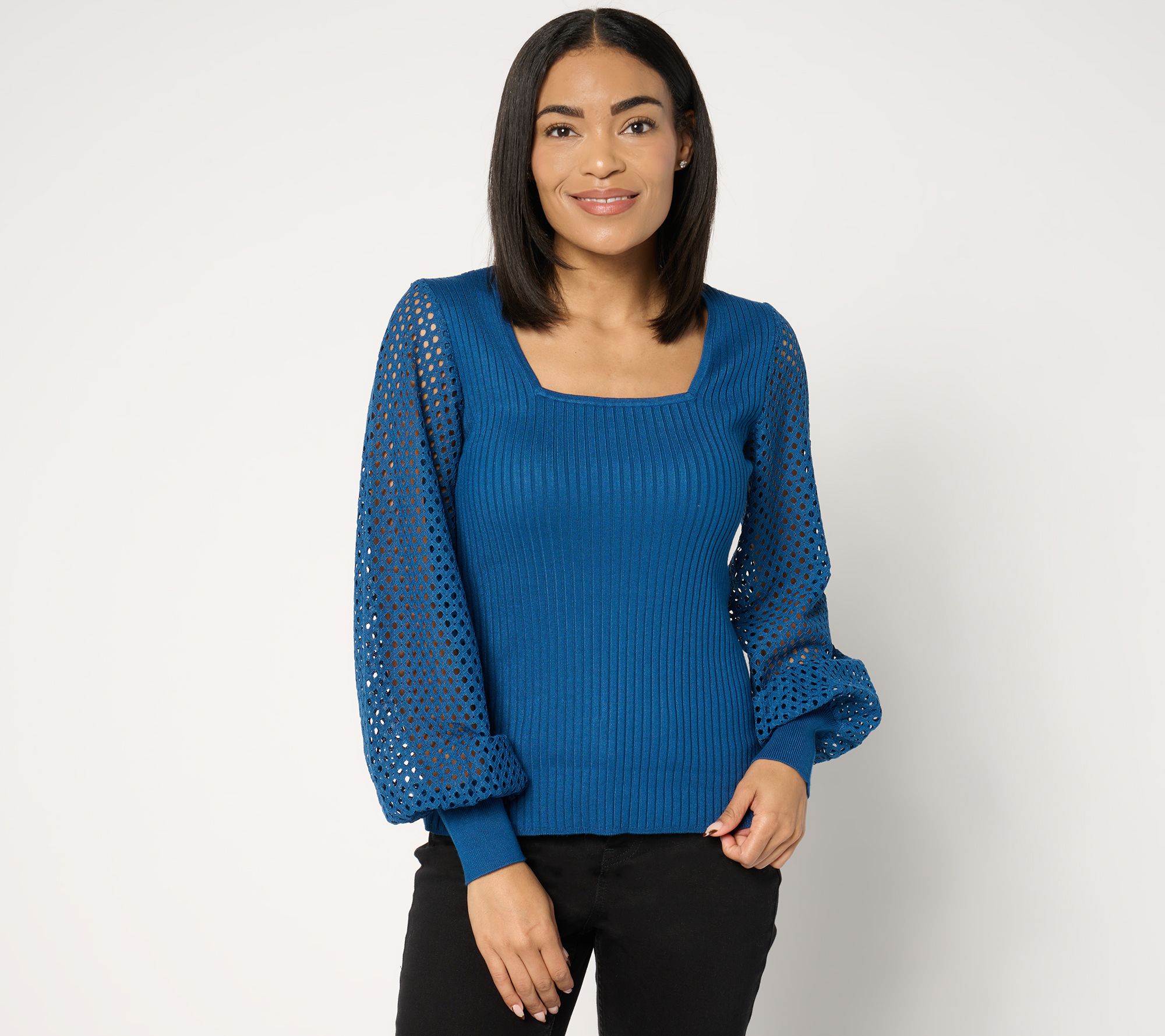 Mally Roncal Square Neck Mix Media Sweater